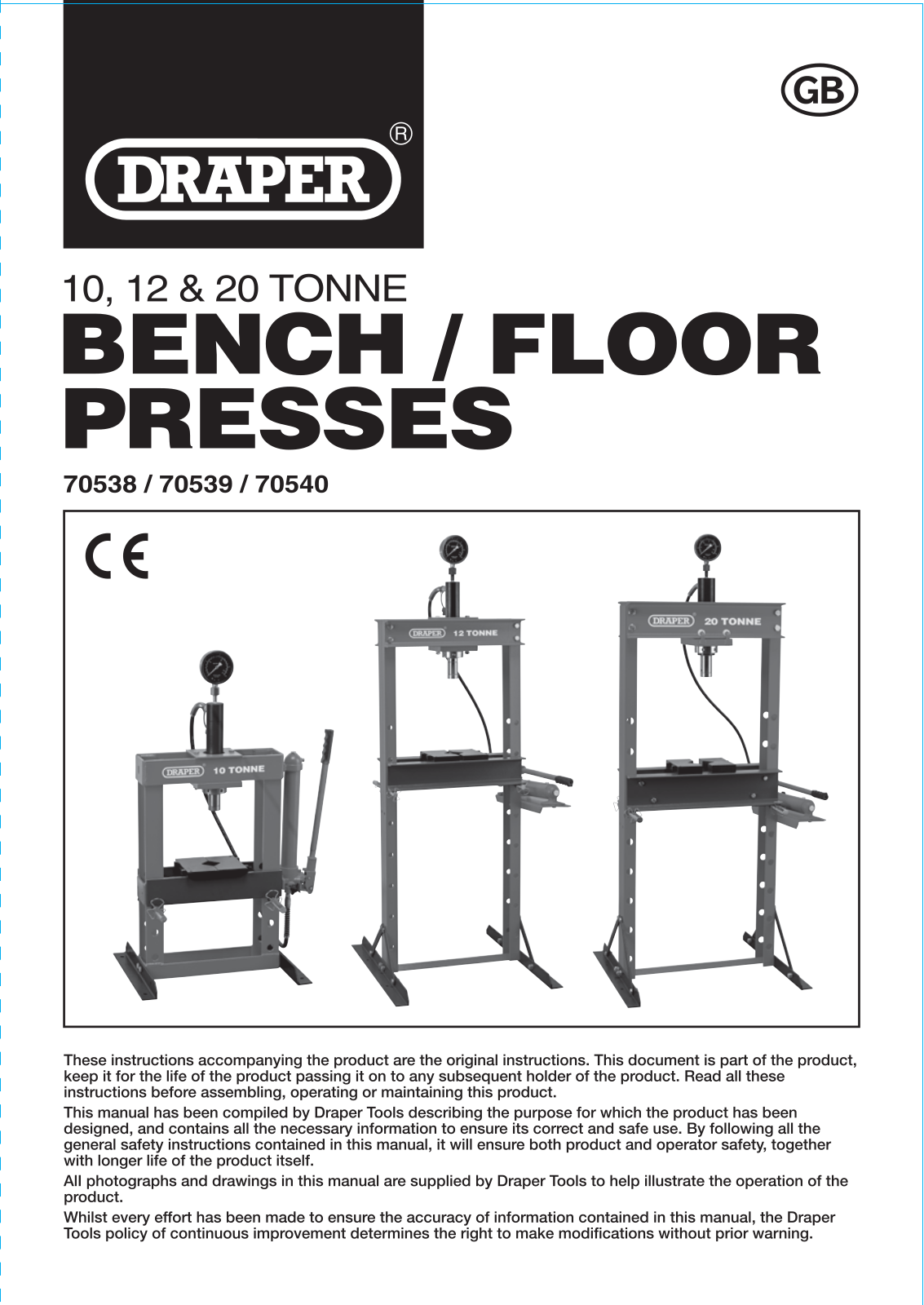 Draper Tools 70539, 70540, 70538 Instructions