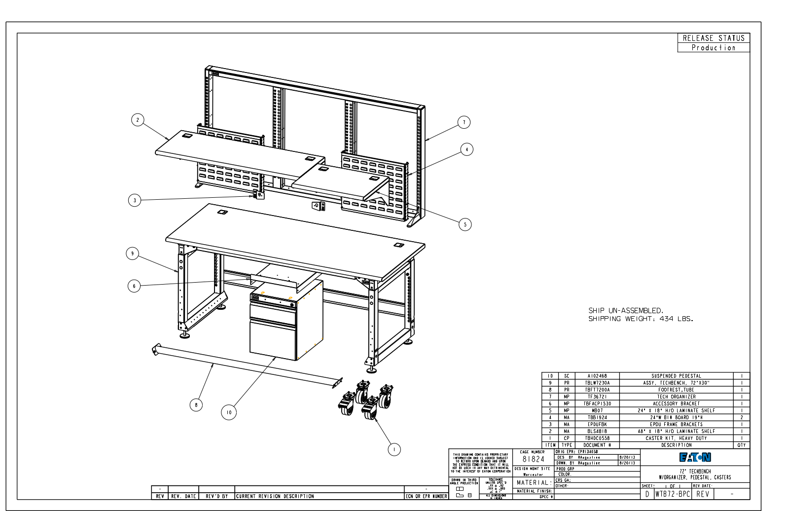 Eaton Benches By Wright Line WTB72-BPC Dimensional Sheet