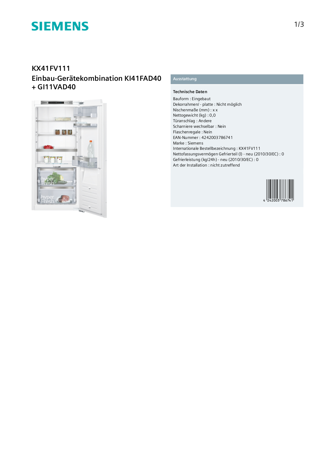 Siemens KX41FV111 User Manual