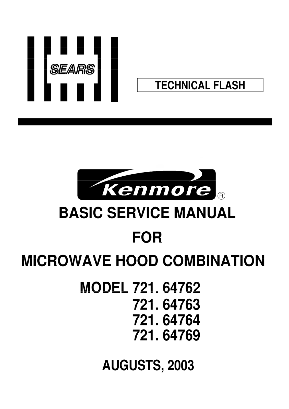 Kenmore 721.64769, 721.64763, 721.64764 Service Manual