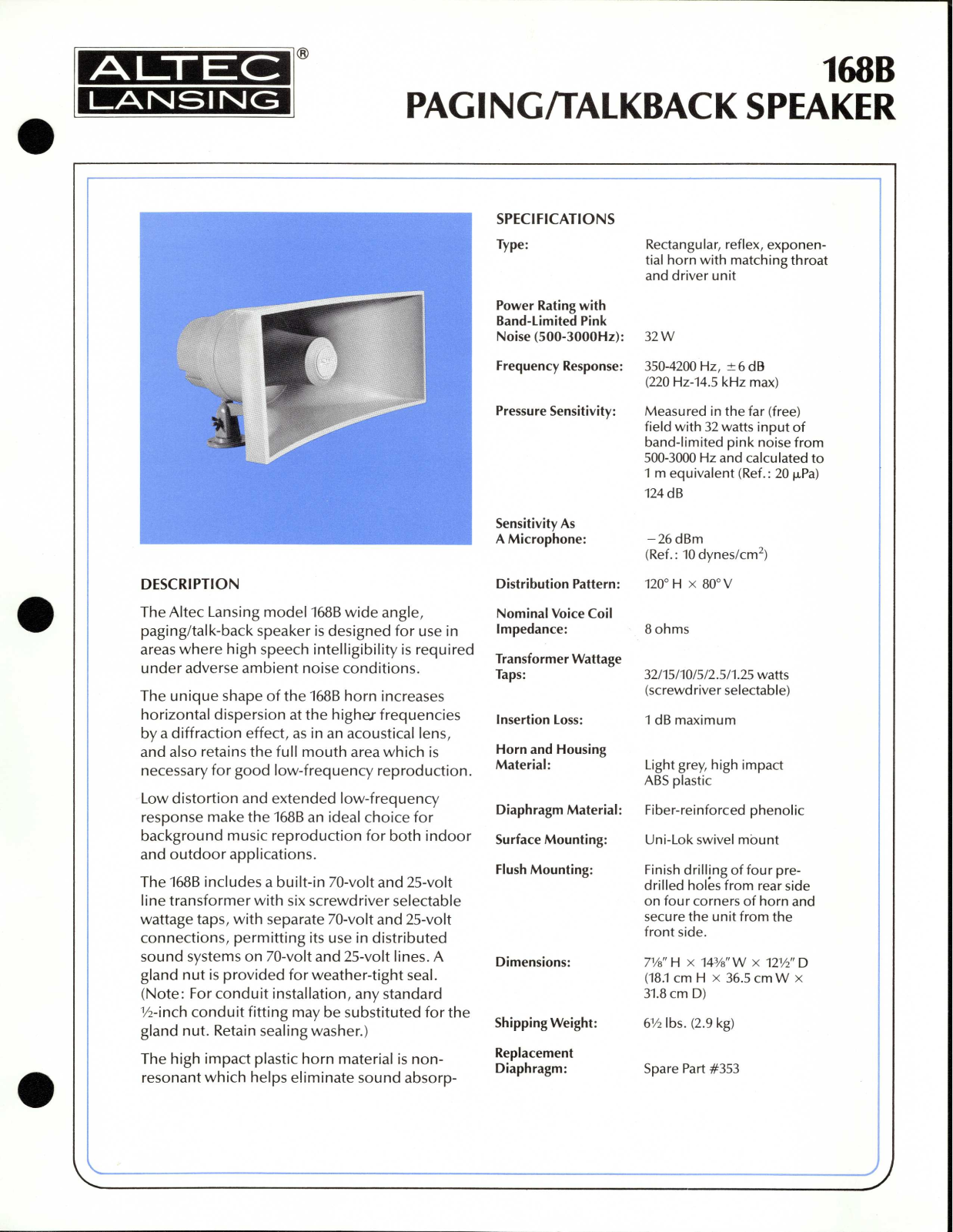 Altec Lansing 168B User Manual