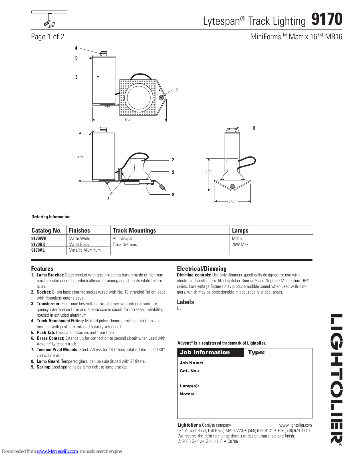 Lightolier Lytespan 9170 Specification - ManualMachine.com