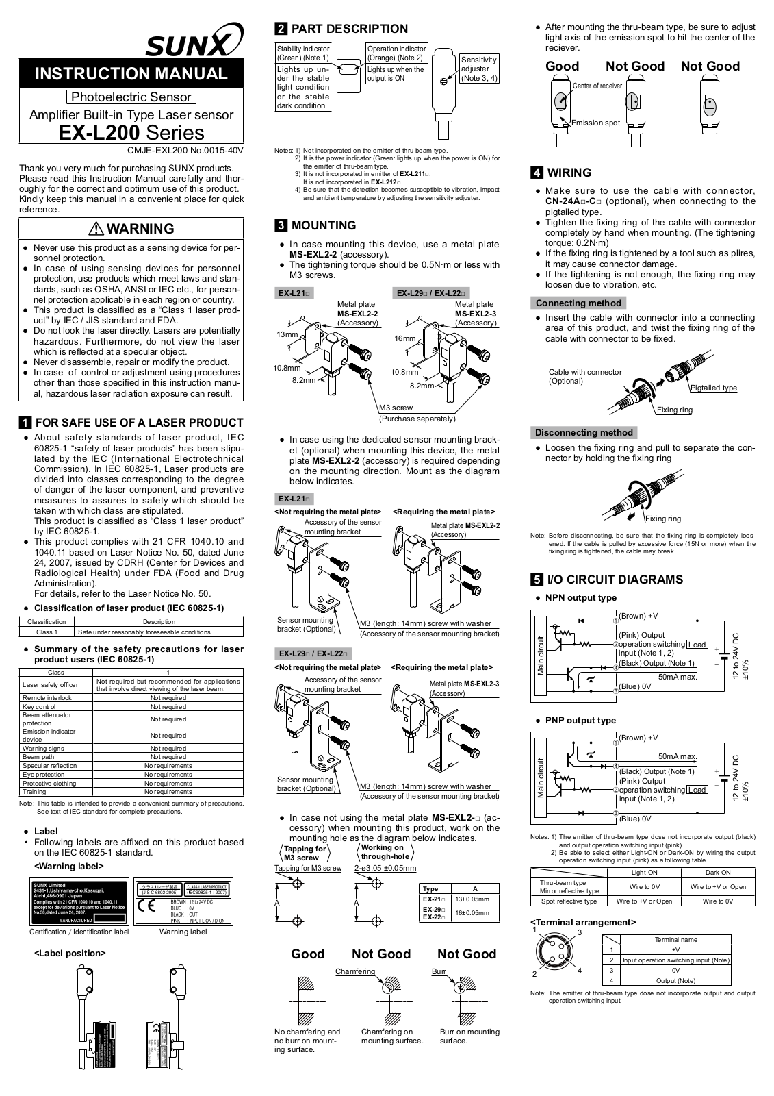 SunX EX-L262-P, EX-L261, EX-L262, EX-L291, EX-L211-P User guide