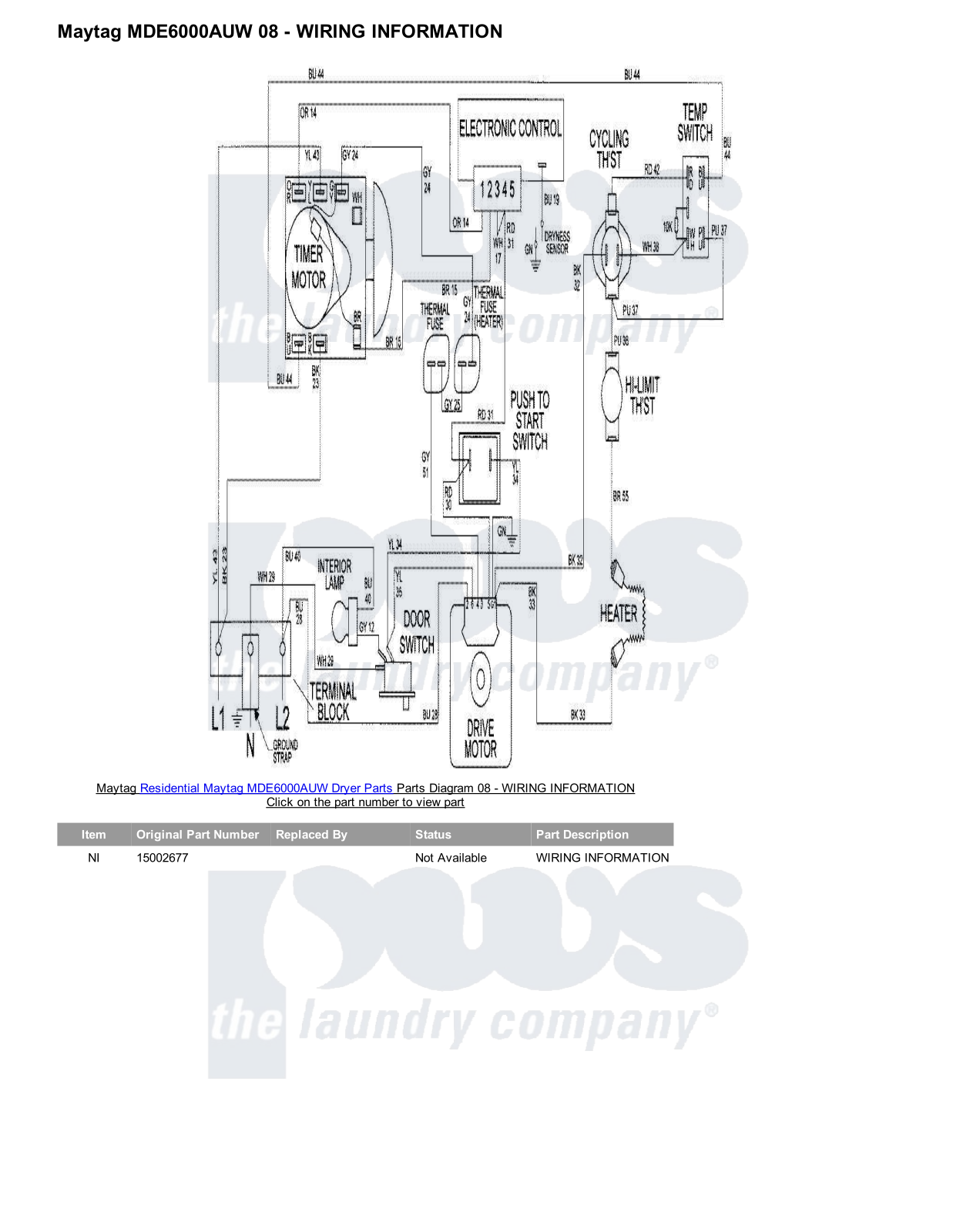 Maytag MDE6000AUW Parts Diagram