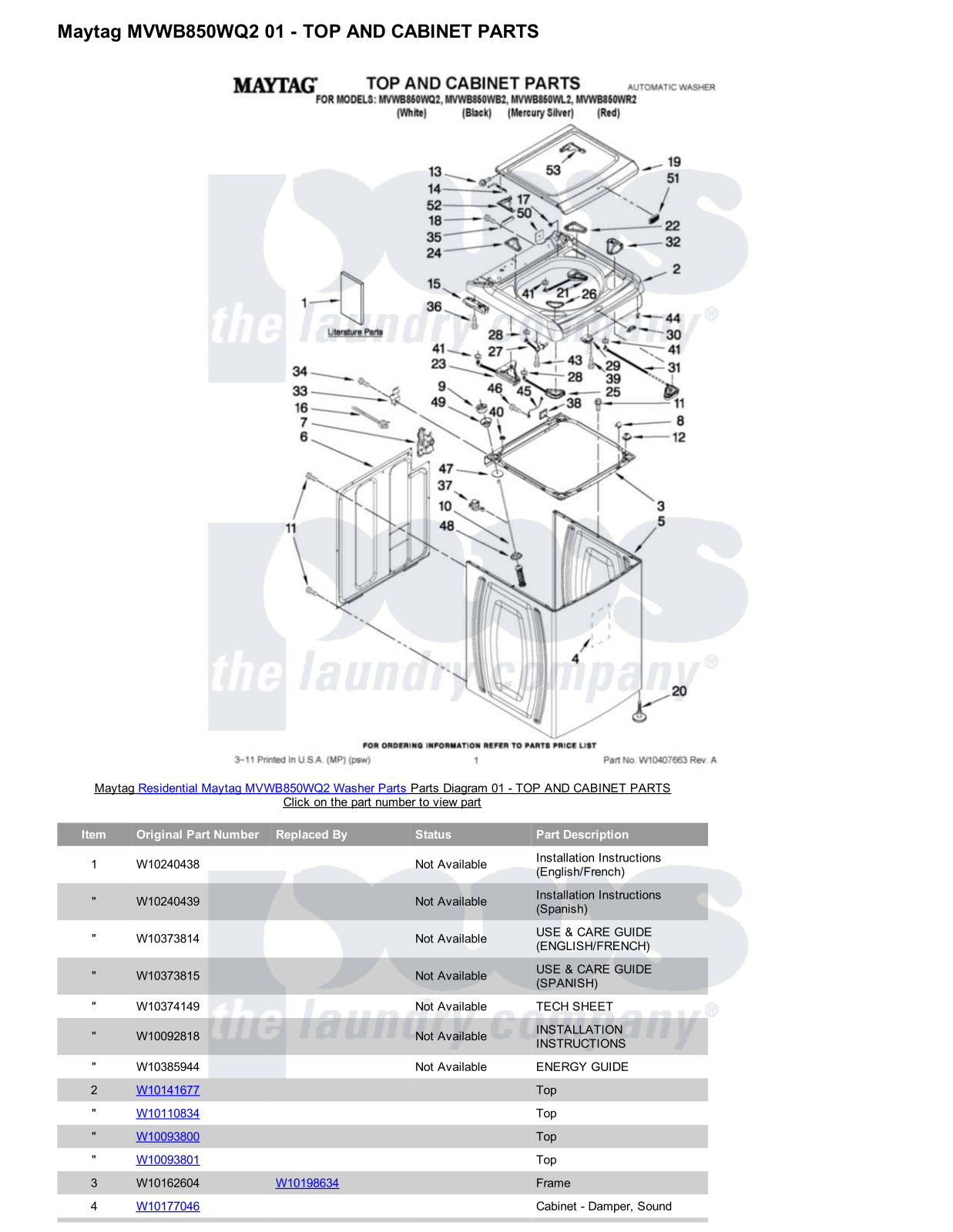 Maytag MVWB850WQ2 Parts Diagram