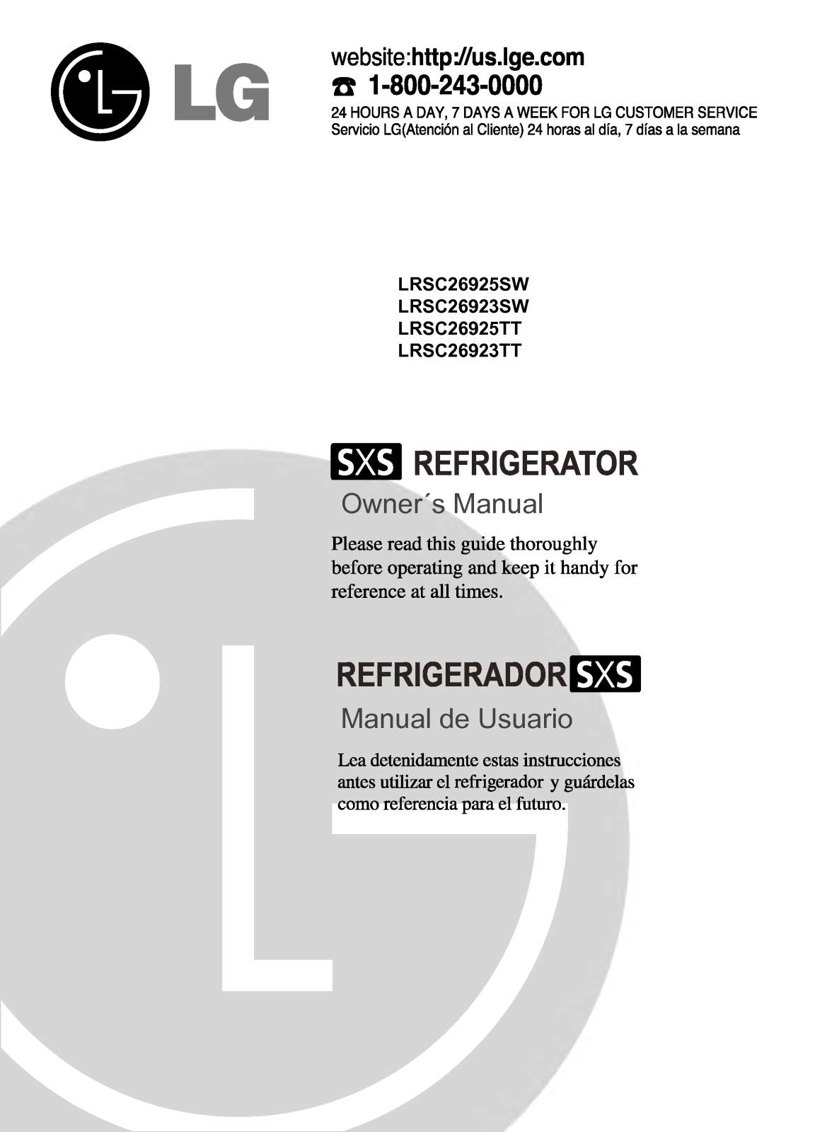 LG LRSC26923SW, LRSC26925TT, LRSC26925SW, LRSC26923TT User Manual