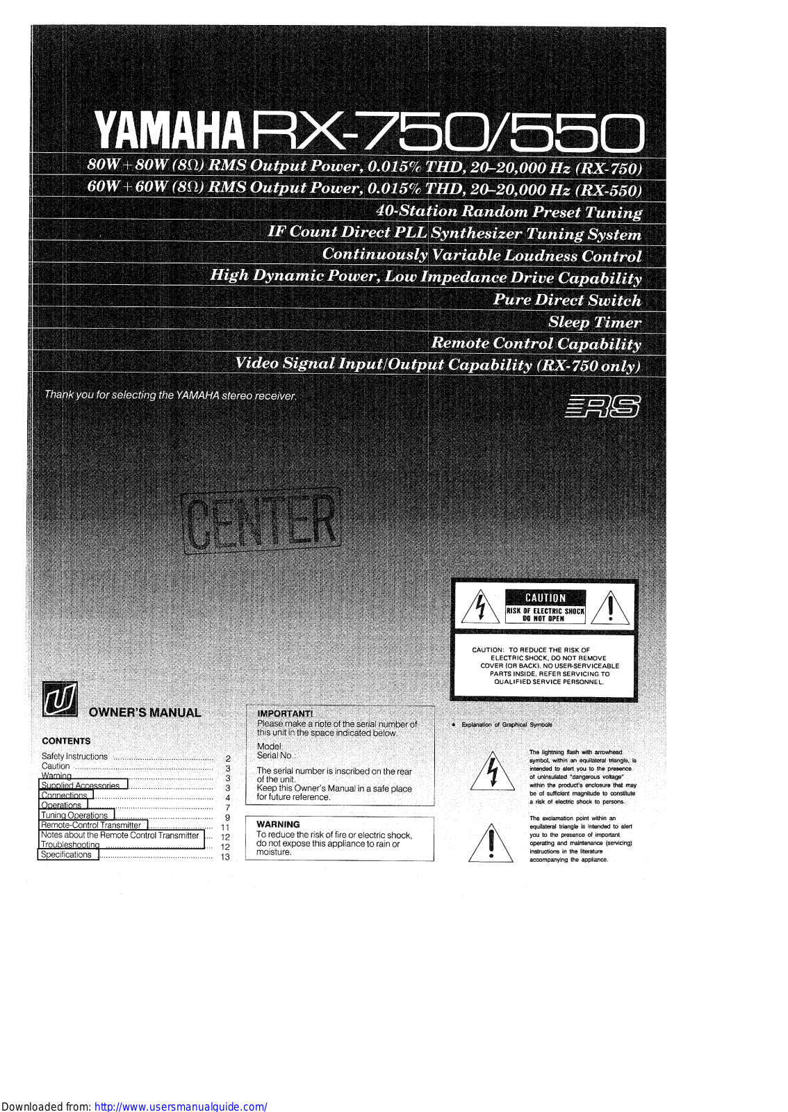 Yamaha Audio RX-550 User Manual