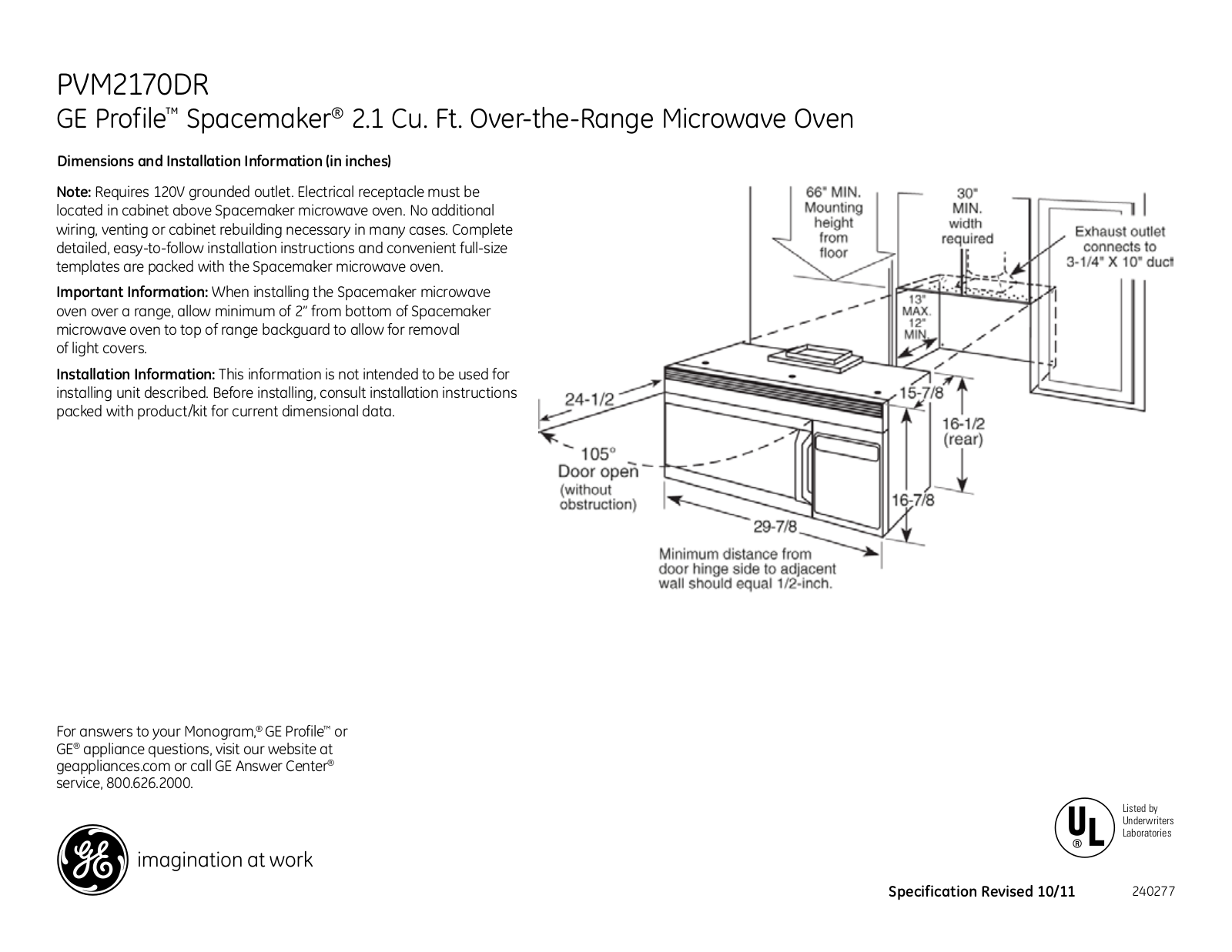 GE PVM2170DR Specification