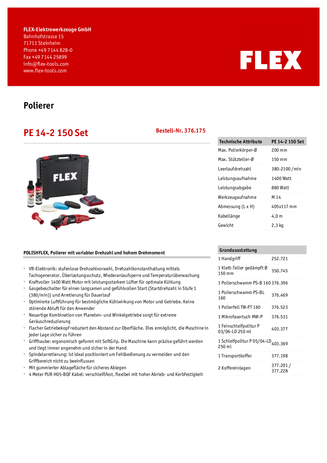 Flex PE 14-2 150 Set Technical data