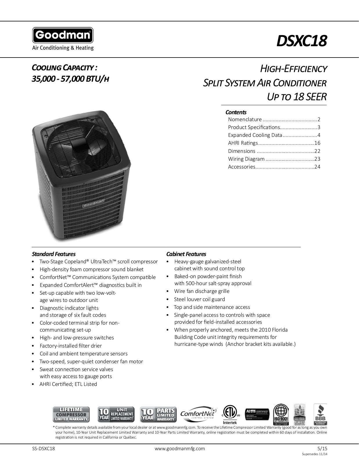 Goodman DSXC180361A User Manual