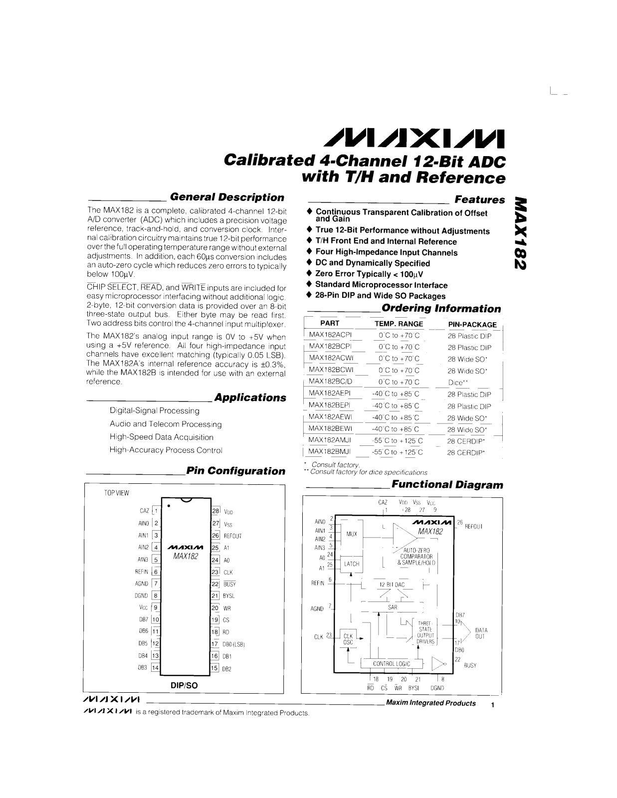 Maxim MAX182BMJI, MAX182BCWI, MAX182BCPI, MAX182BC-D, MAX182AMJI Datasheet