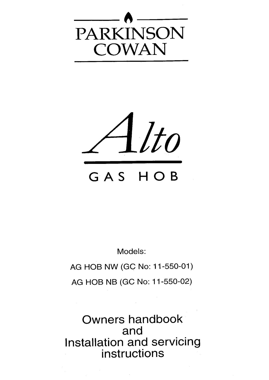 Parkinson cowan alto gas hob Instruction book