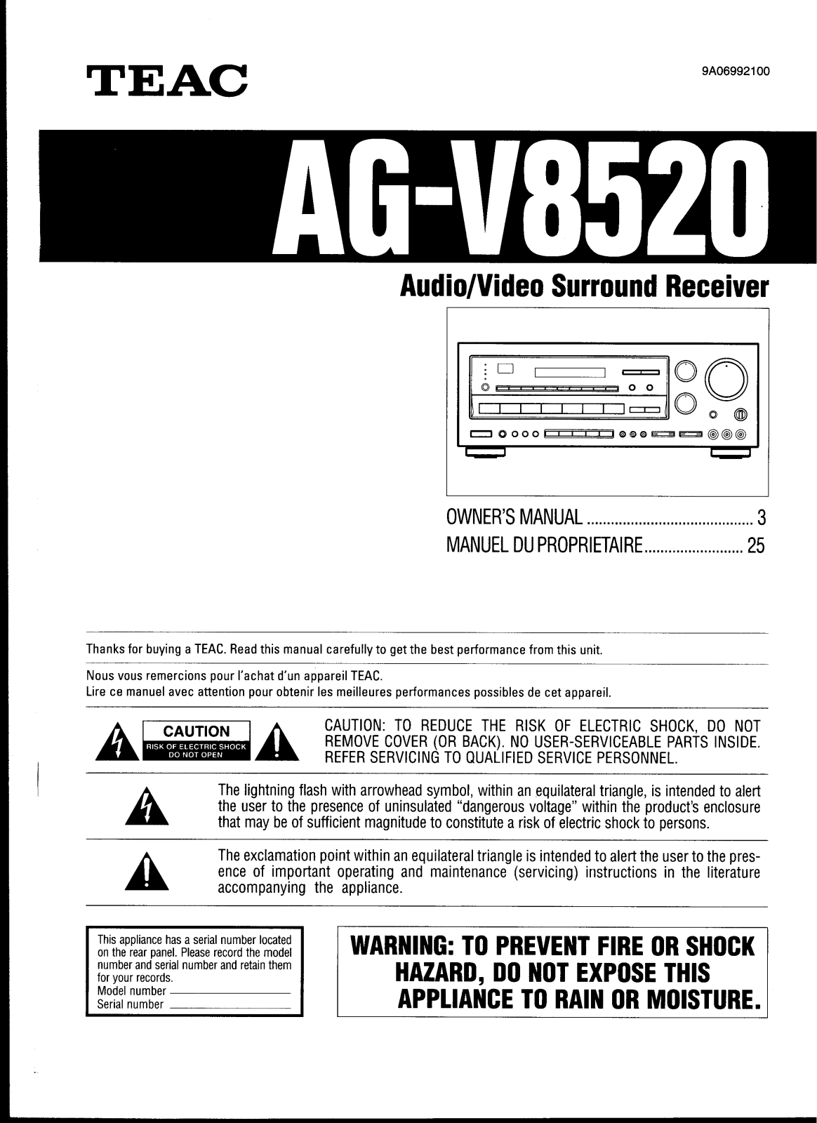 Teac AG-V8520 Manual