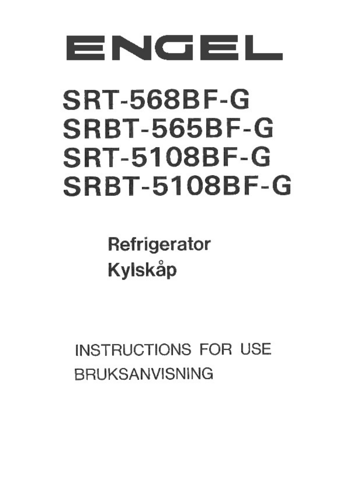 Engel SRBT-5108BF-G, SRBT-565BF-G, SRT-568BF-G, SRT-5108BF-G User Manual