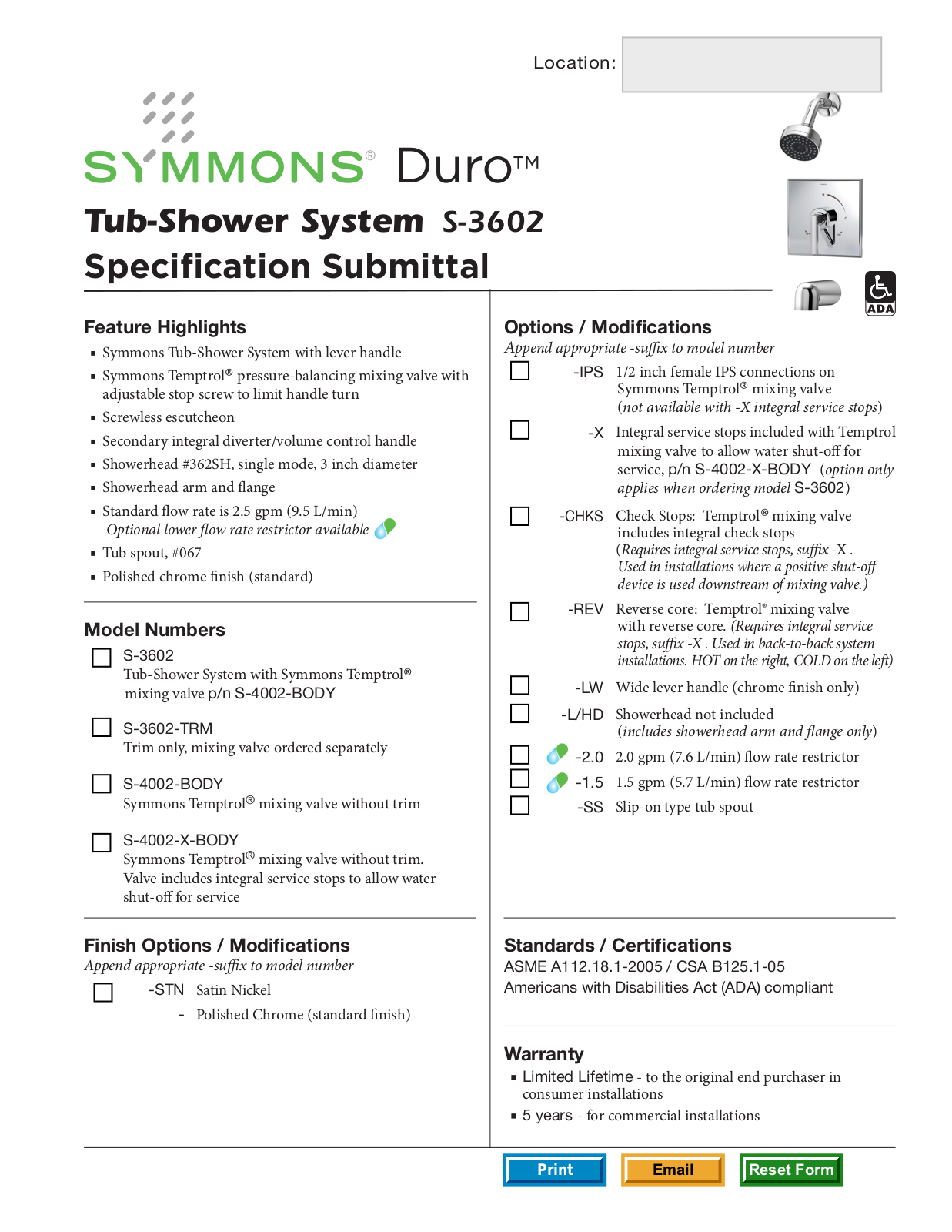 Symmons S-3602 User Manual