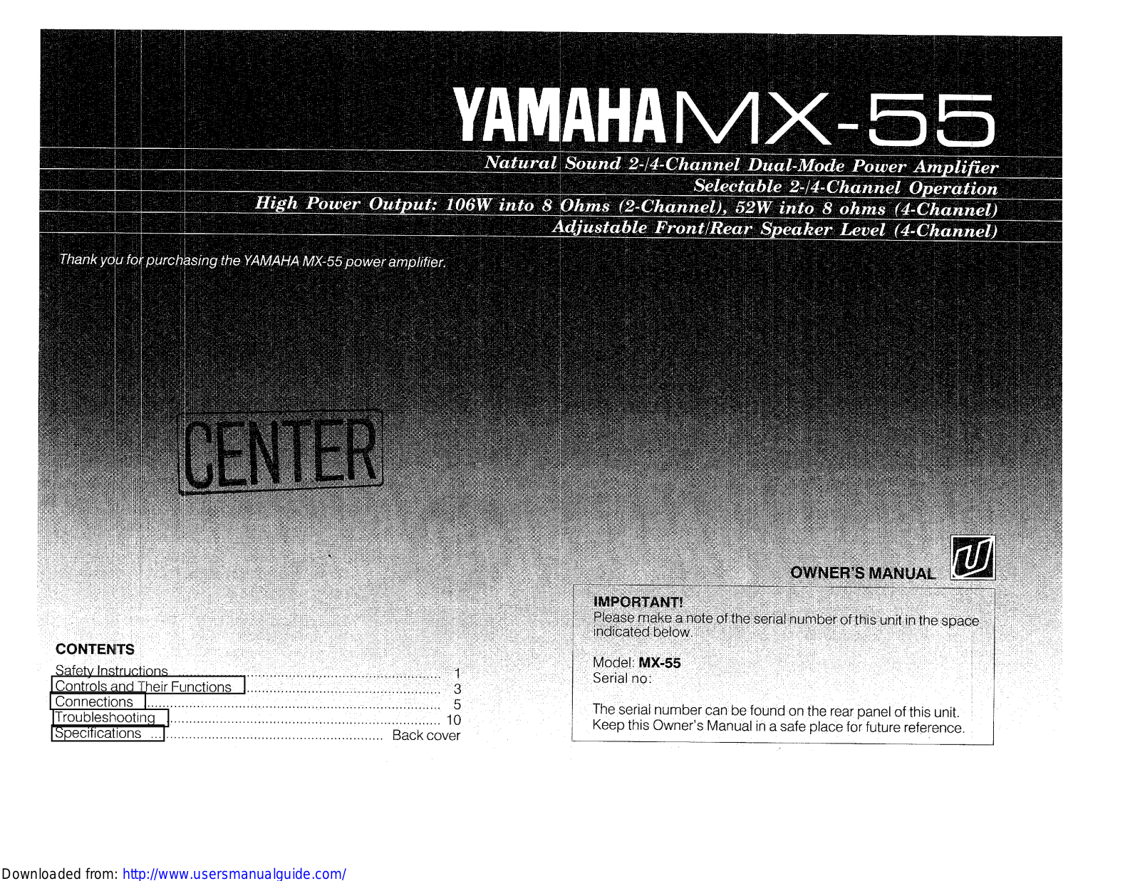 Yamaha Audio MX-55 User Manual