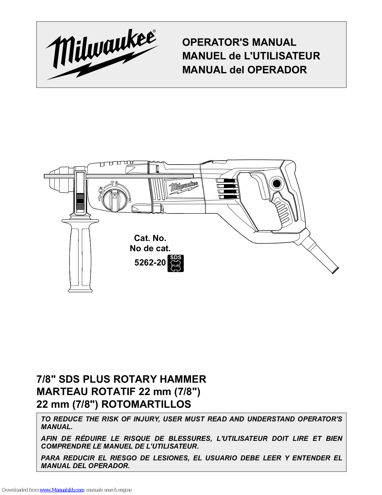 Milwaukee 5262-20 Operator's Manual