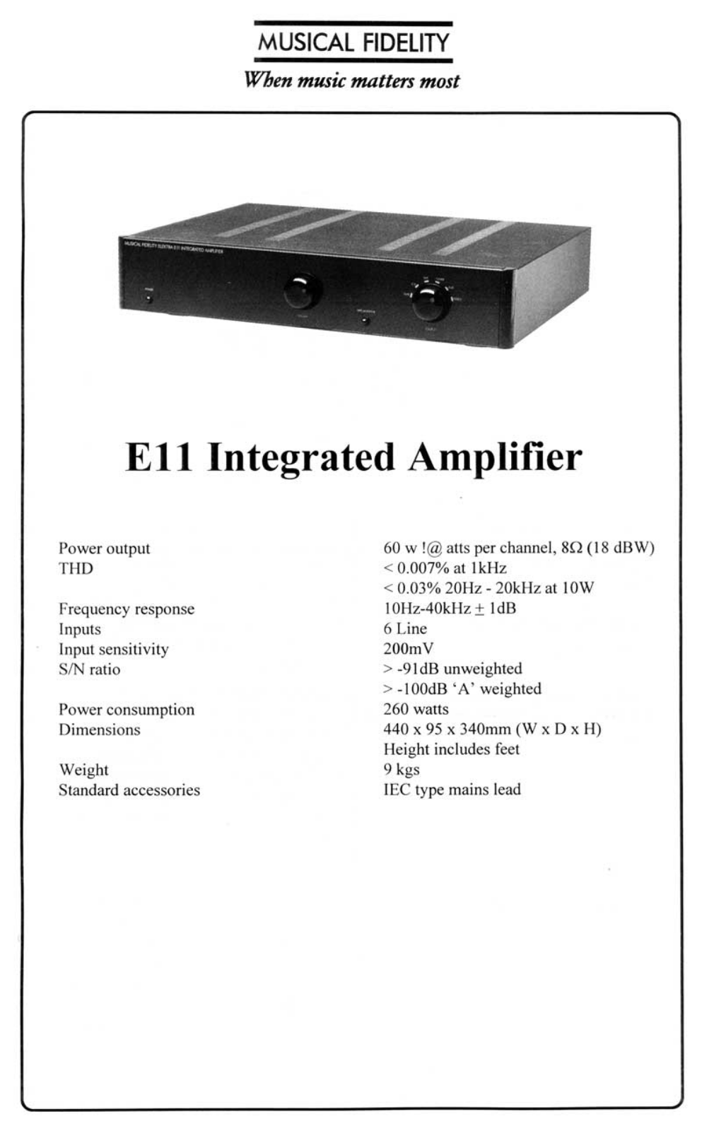 Musical Fidelity E-11 Brochure