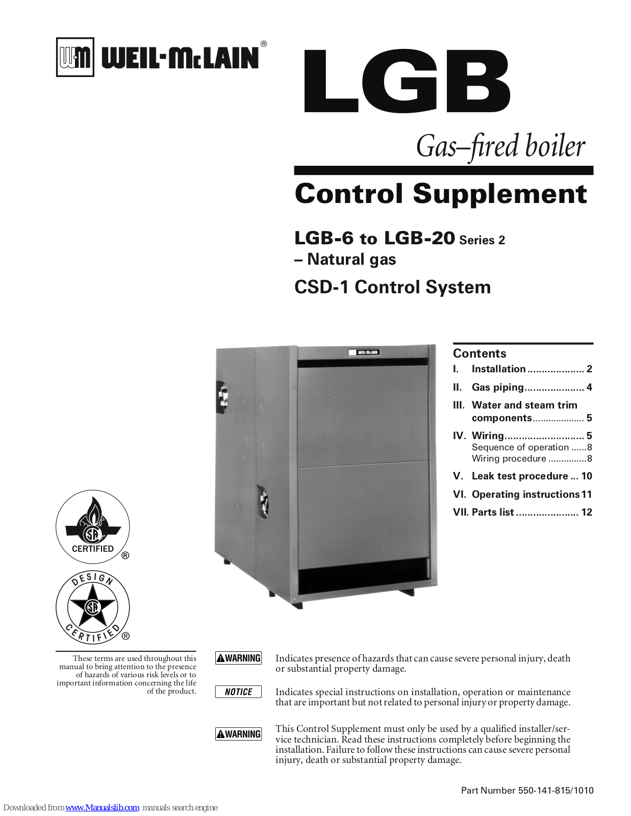 Weil-McLain LGB-9, LGB-10, LGB-11, LGB-12, LGB-13 Control Supplement