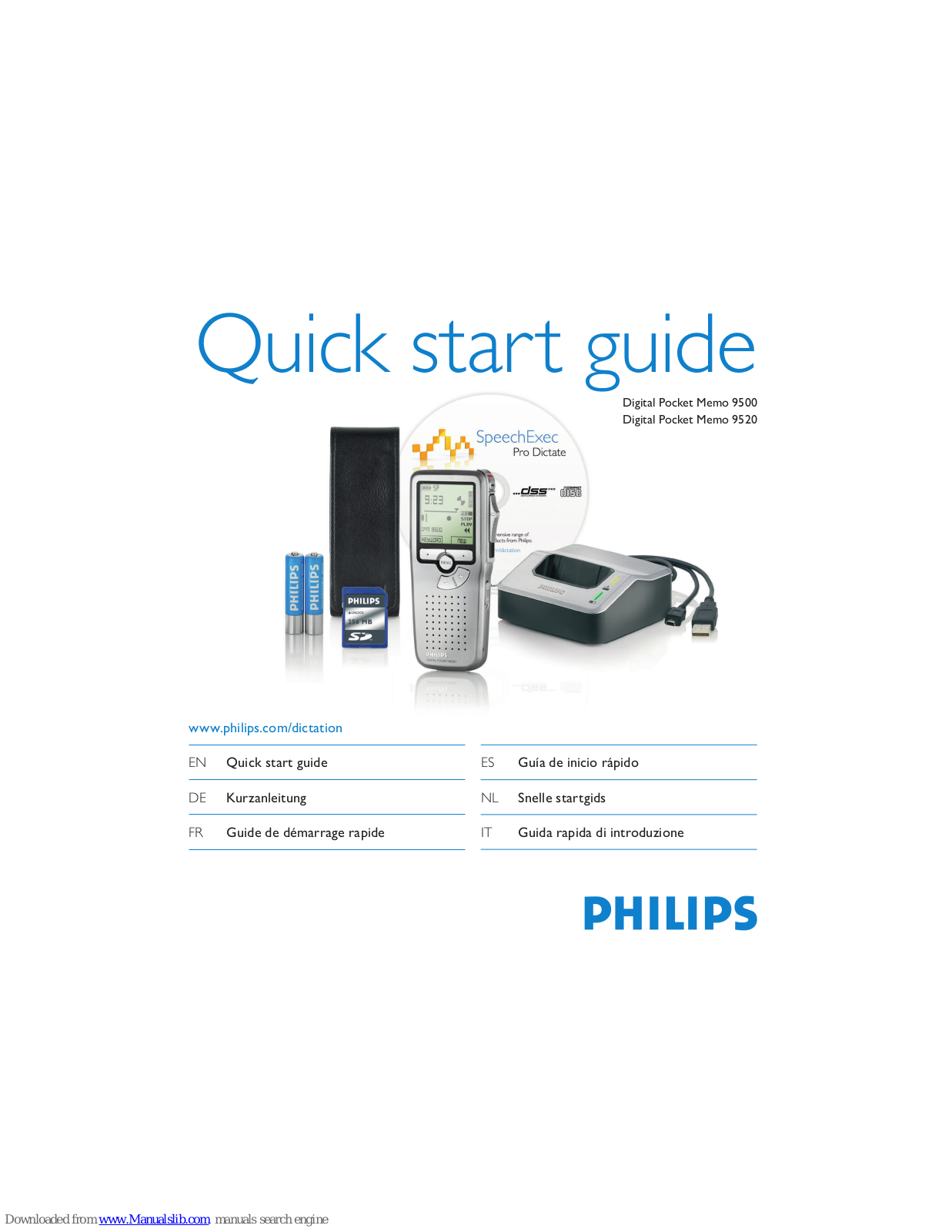 Philips 9520, Digital Pocket Memo 9500, Digital Pocket Memo 9520 Quick Start Manual