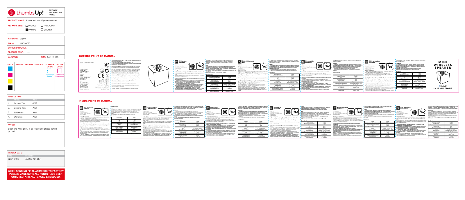 THUMBS UP MINWSPKPRM Users Manual