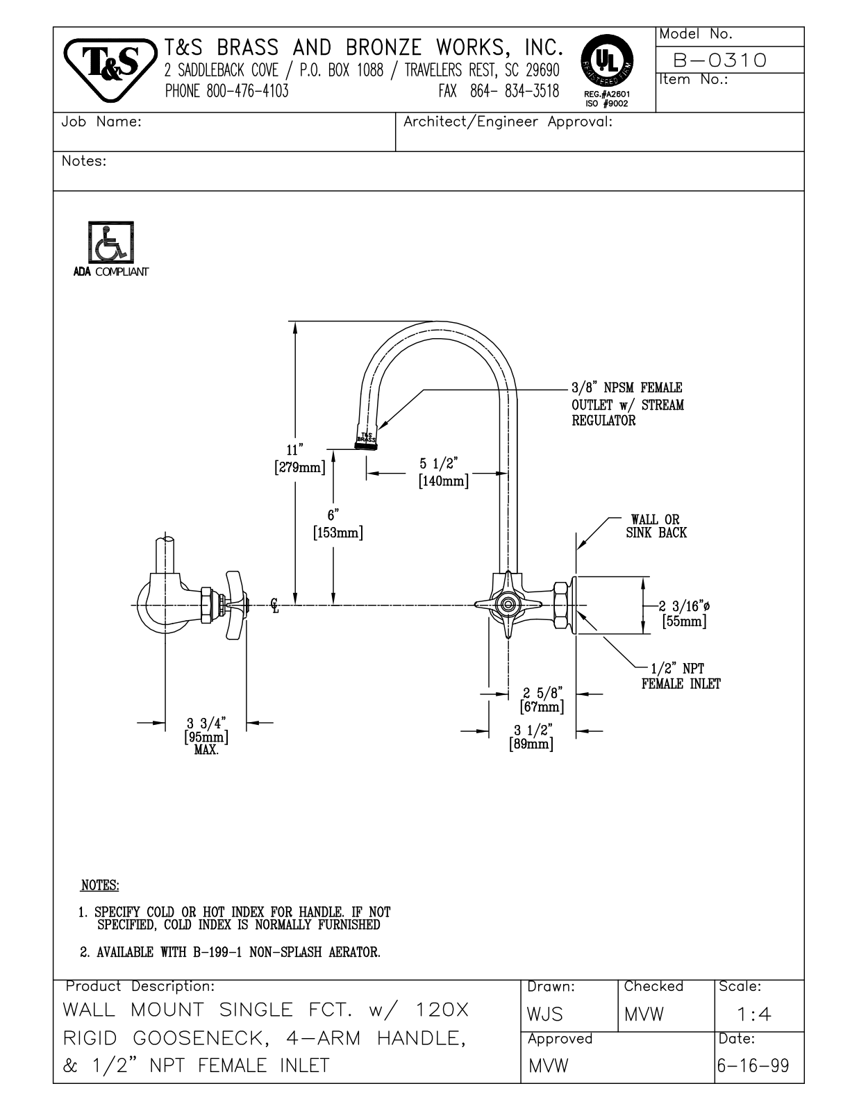 T & S Brass & Bronze Works B-0310 General Manual