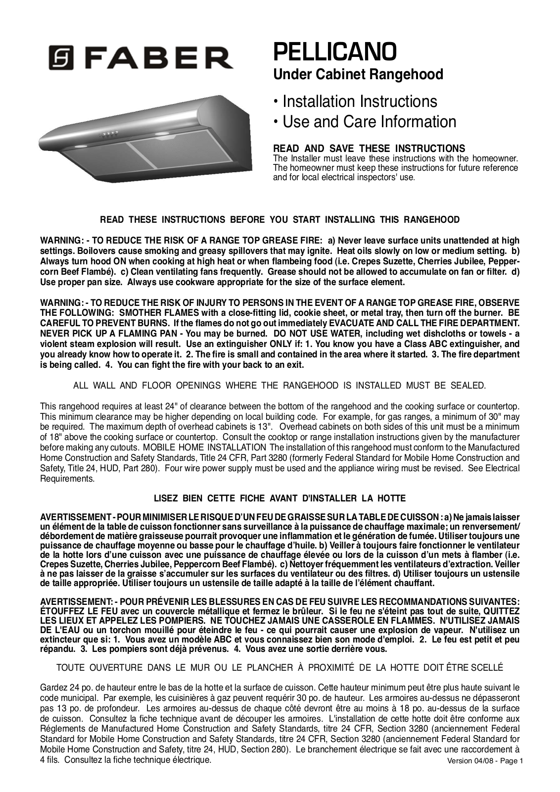 Faber Cabinet Rangehood User Manual