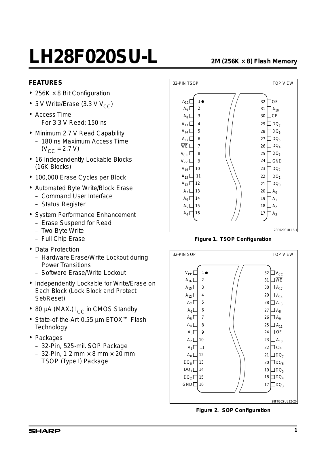 Sharp LH28F016SUT-L15, LH28F016SUN-L15 Datasheet