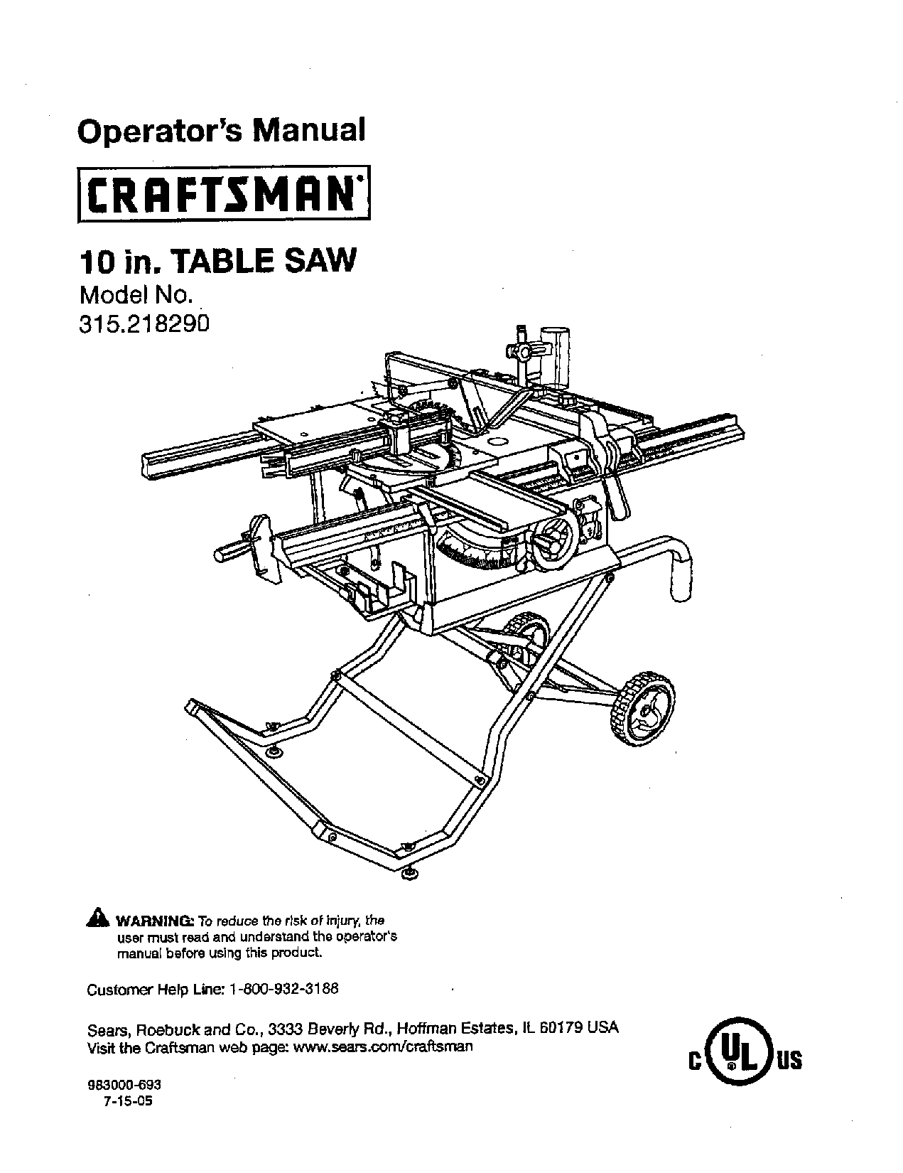 Craftsman 315.21829 User Manual