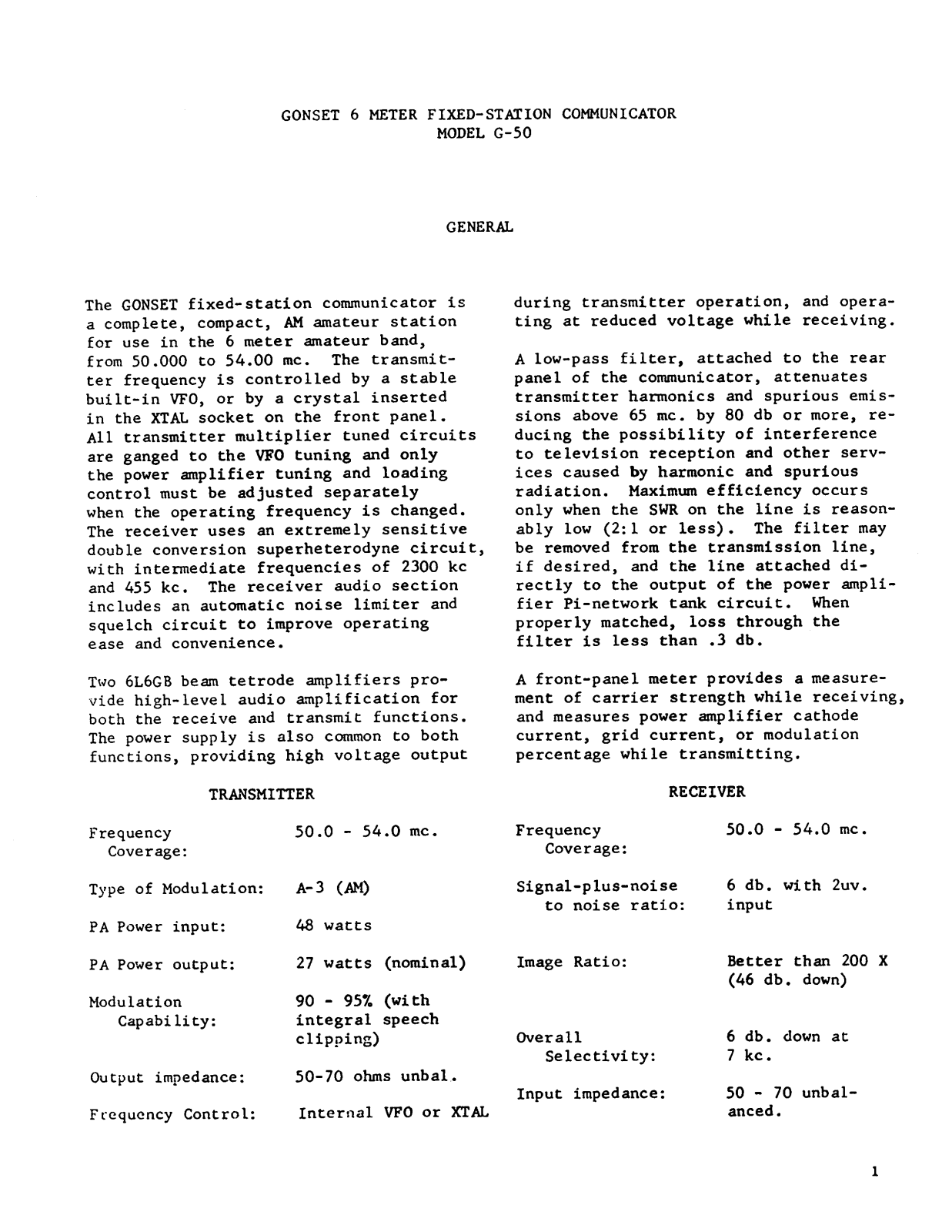 GONSET G-50 User Manual (PAGE 01)