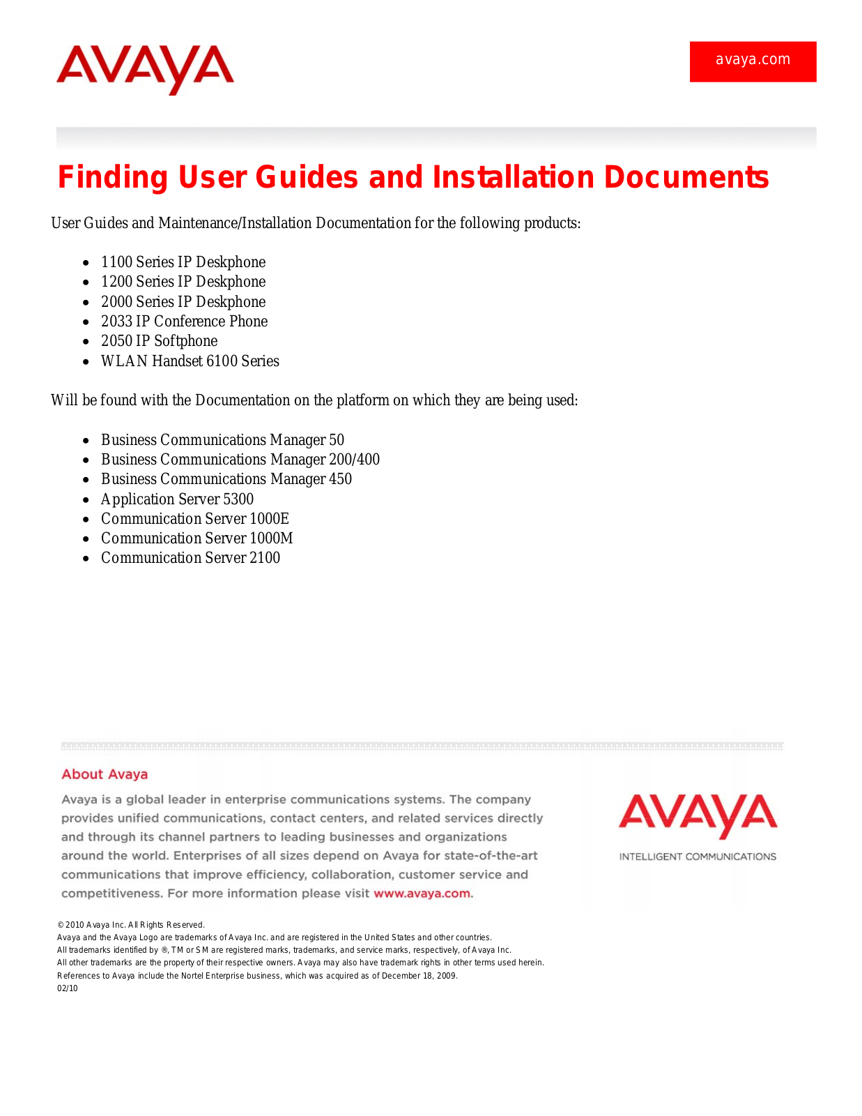 Avaya 1100, 1200, 2000 User Guide