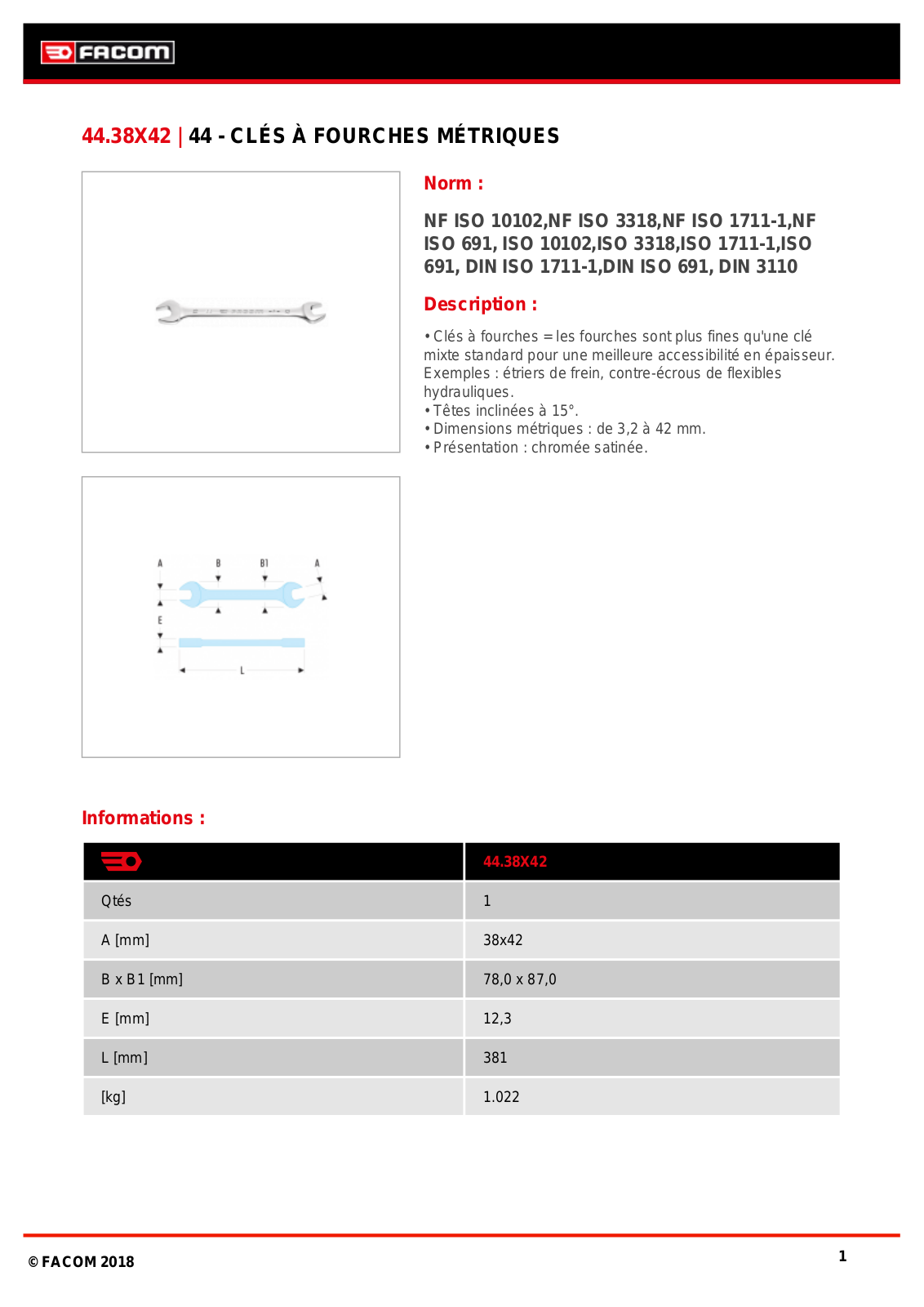 Facom 44.38X42 Specification - ManualMachine.com