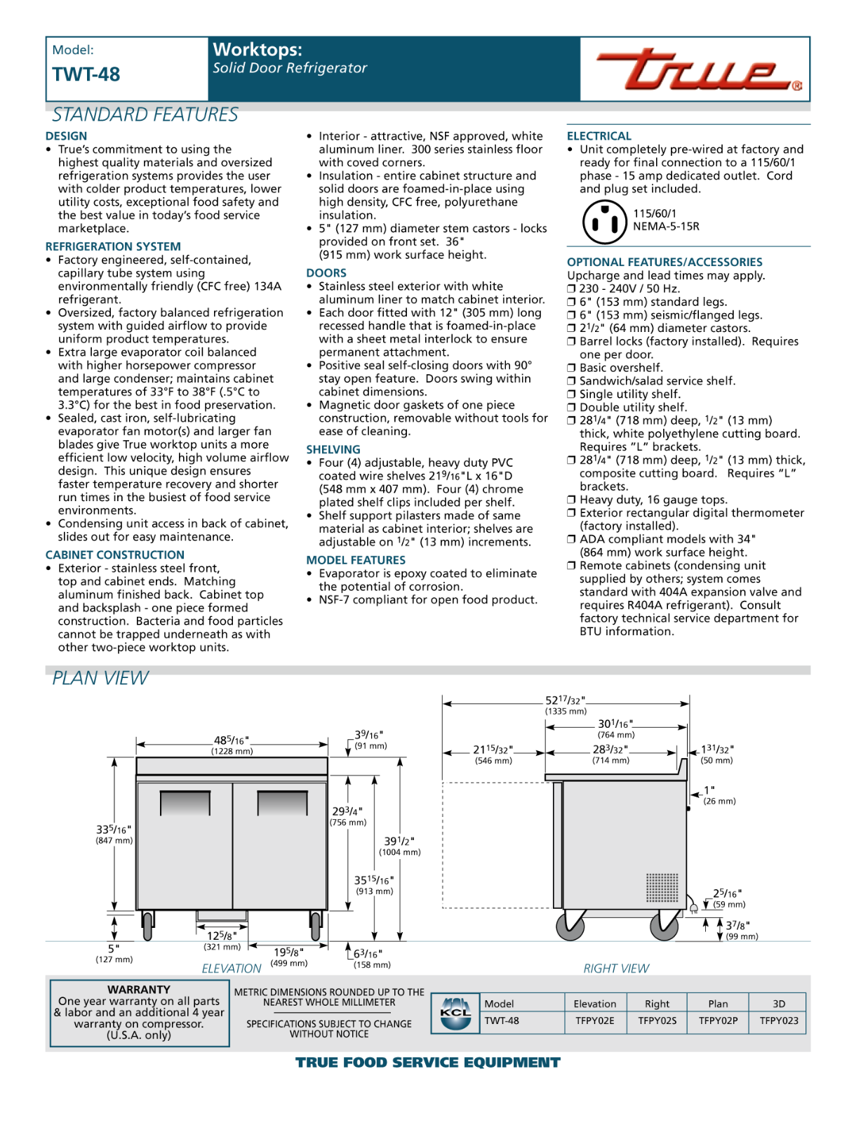 True TWT-48 User Manual