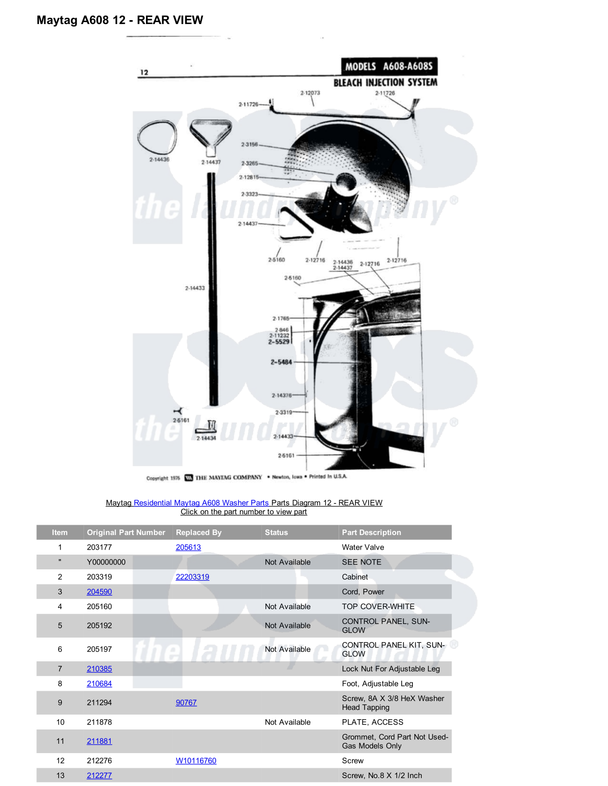 Maytag A608 Parts Diagram