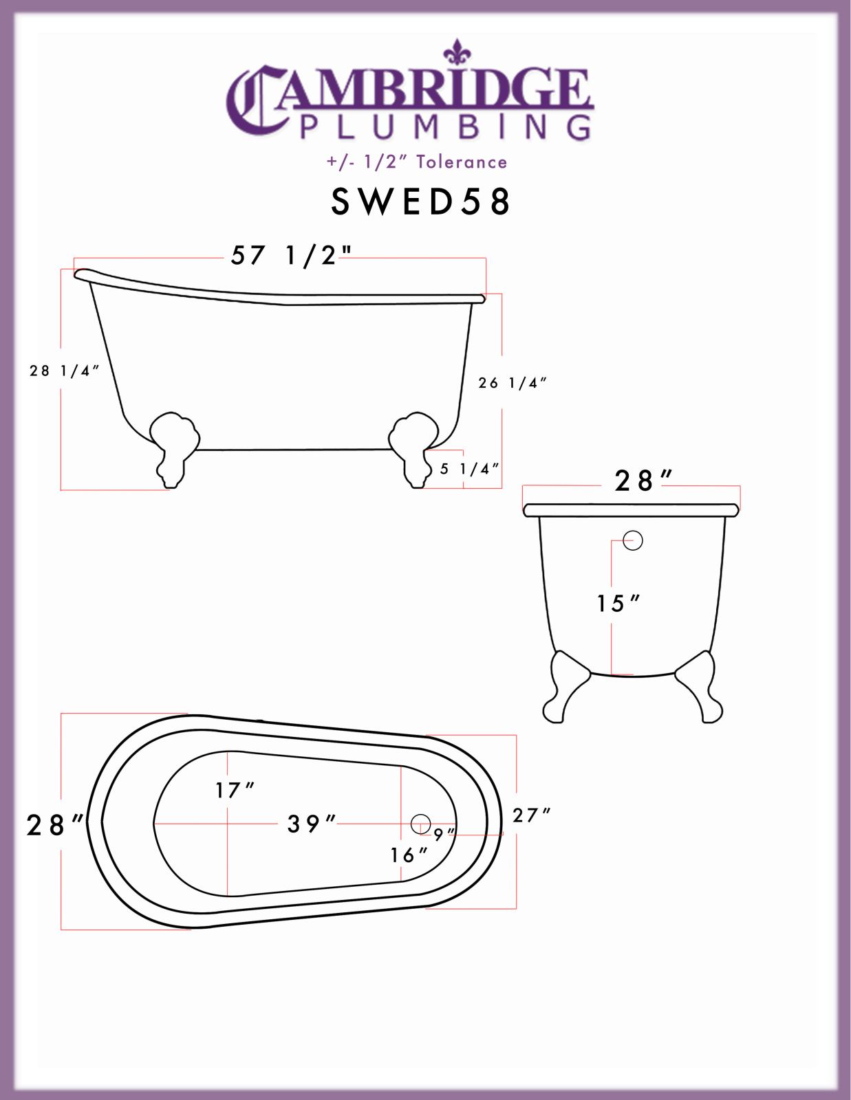 Cambridge SWED58NHCPSP, SWED58NHBNSP Specifications