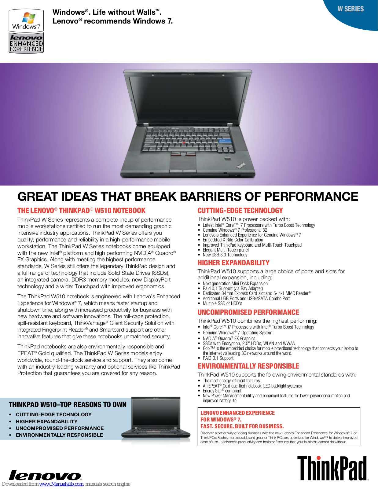 Lenovo 43192NF, THINKPAD W510 User Manual