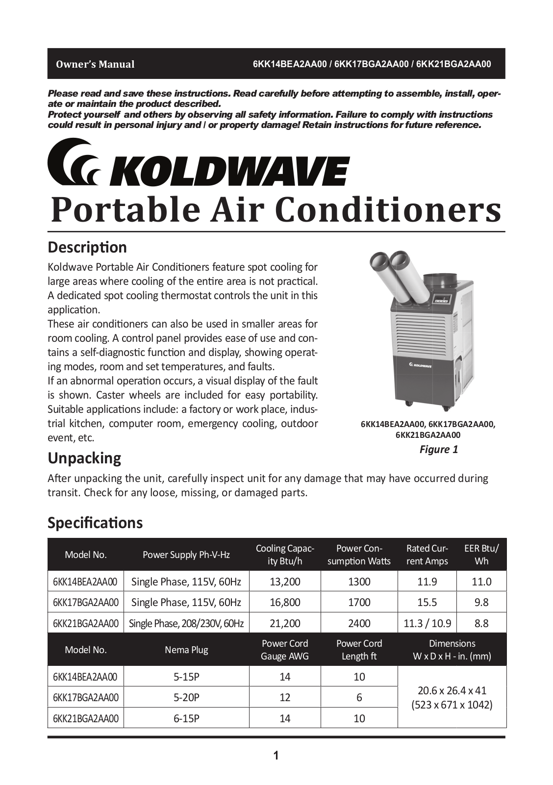 Koldwave 6KK21BGA2AA00, 6KK14BEA2AA00, 6KK17BGA2AA00 Owner's Manual