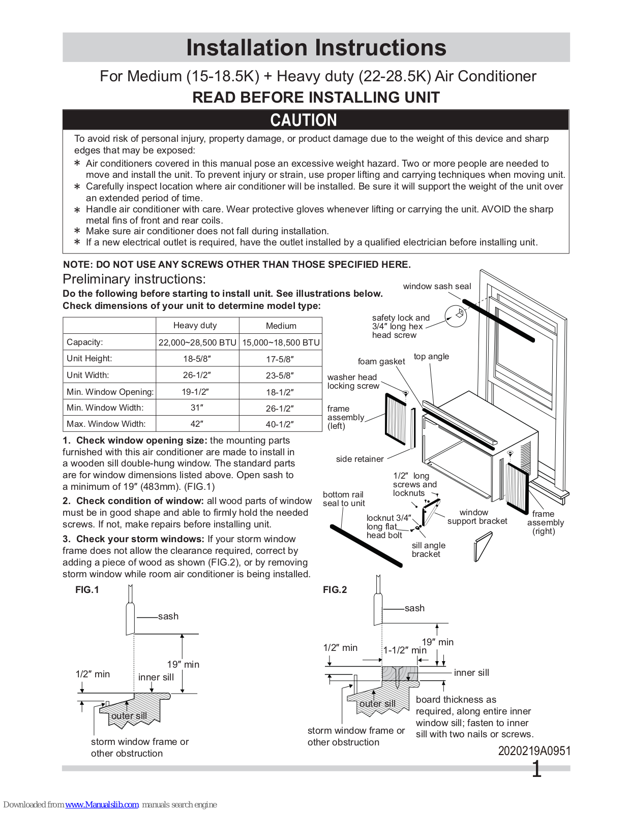 Frigidaire Medium, Heavy duty Installation Instructions Manual