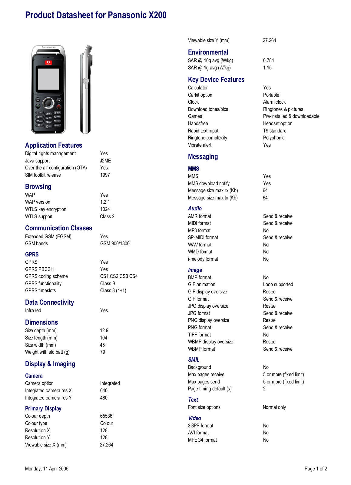 Panasonic X200 Operating Instructions