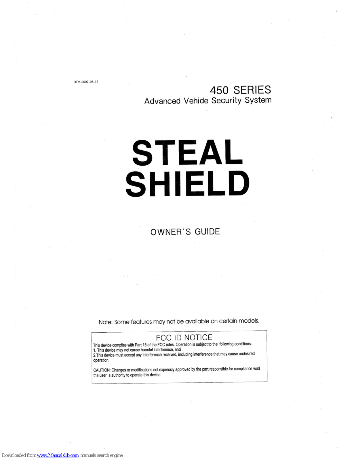 Steal Shield 450 Series Owner's Manual