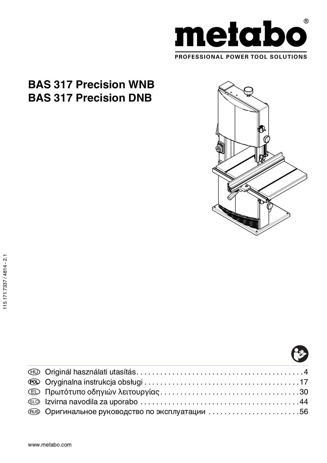 Metabo BAS 317 Precision WNB, BAS 317 Precision DNB User guide - ManualMachine.com