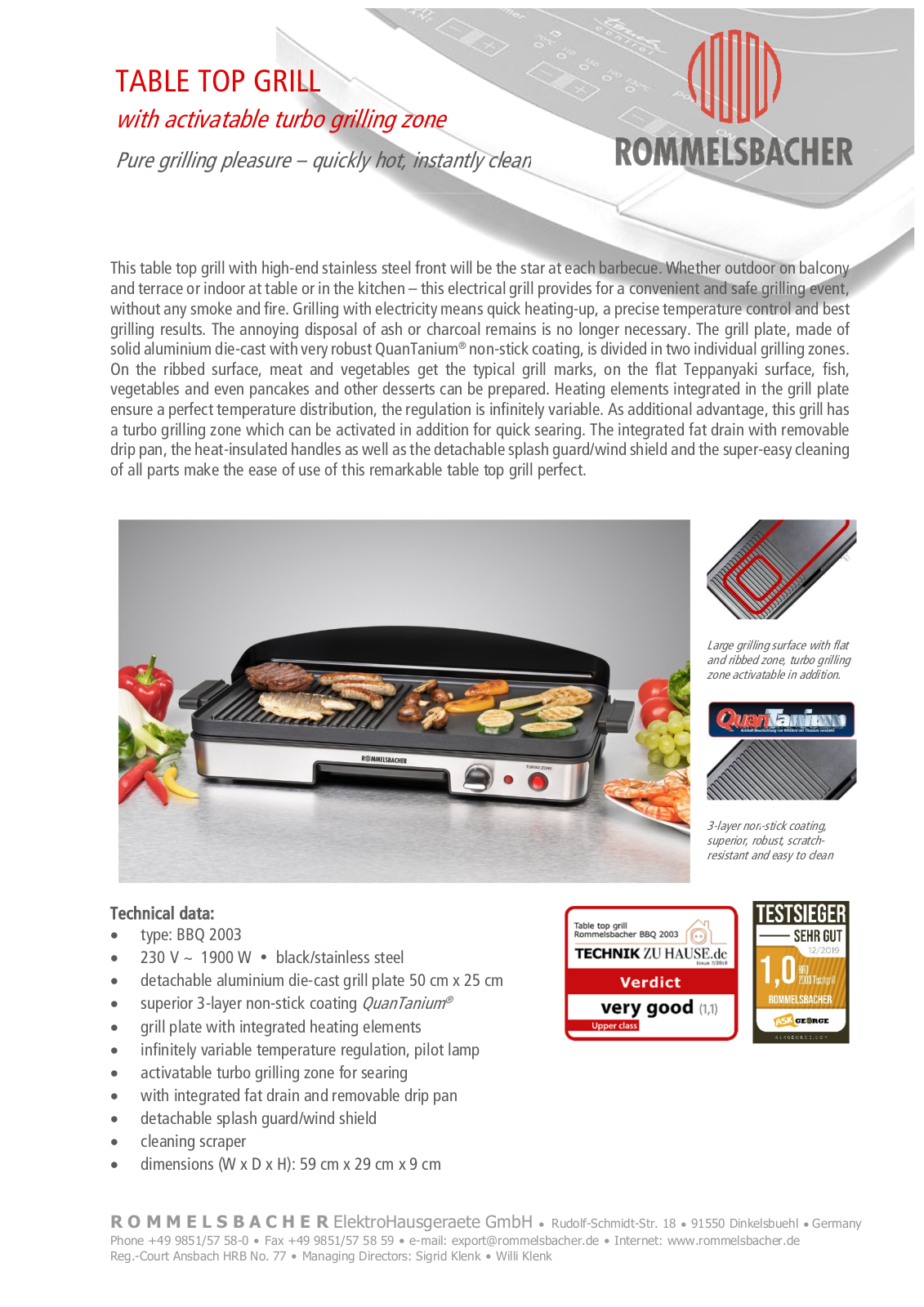 Rommelsbacher BBQ 2003 Datasheet