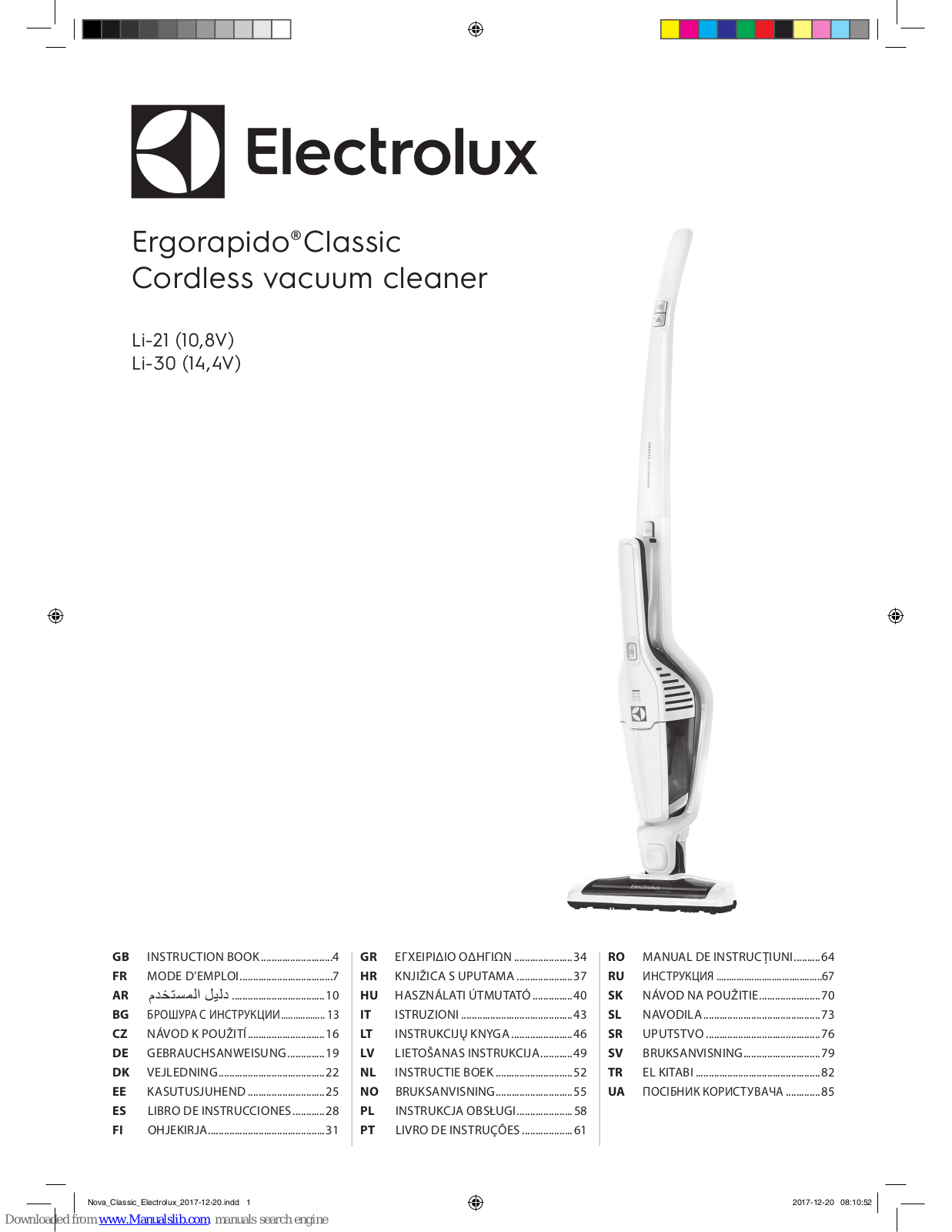 Electrolux Ergorapido Classic Li-21, Ergorapido Classic Li-30 Instruction Book