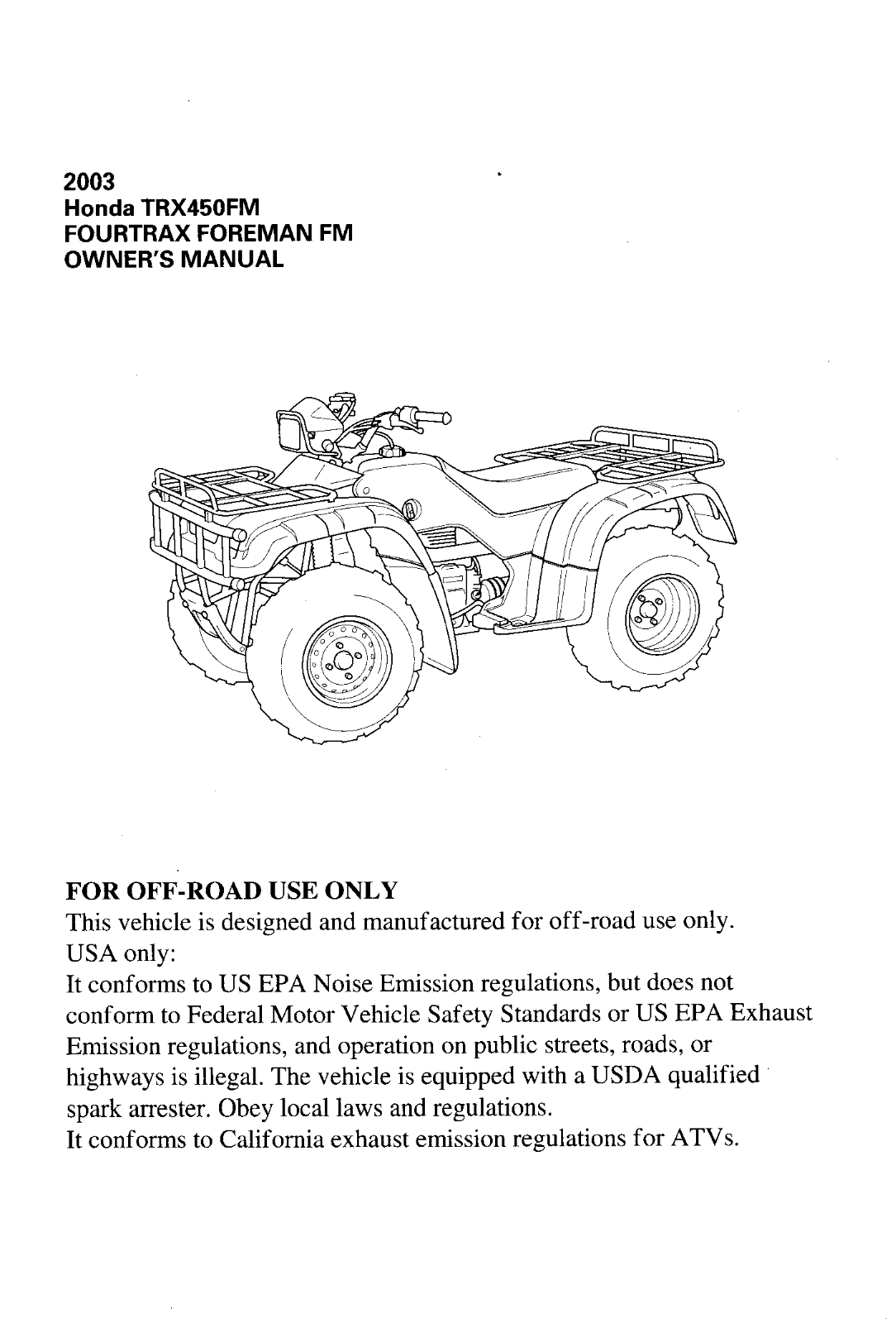 HONDA TRX450FM 2003 User Manual