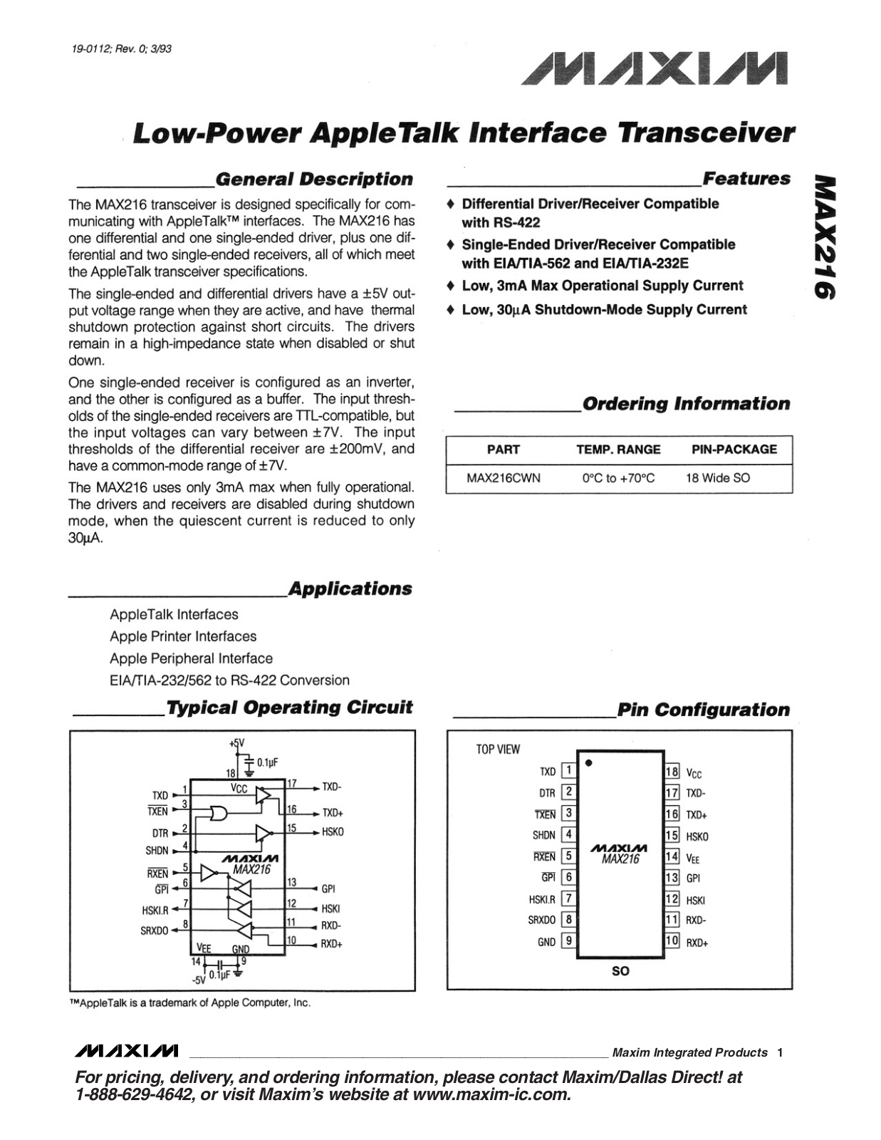 MAXIM MAX216 User Manual