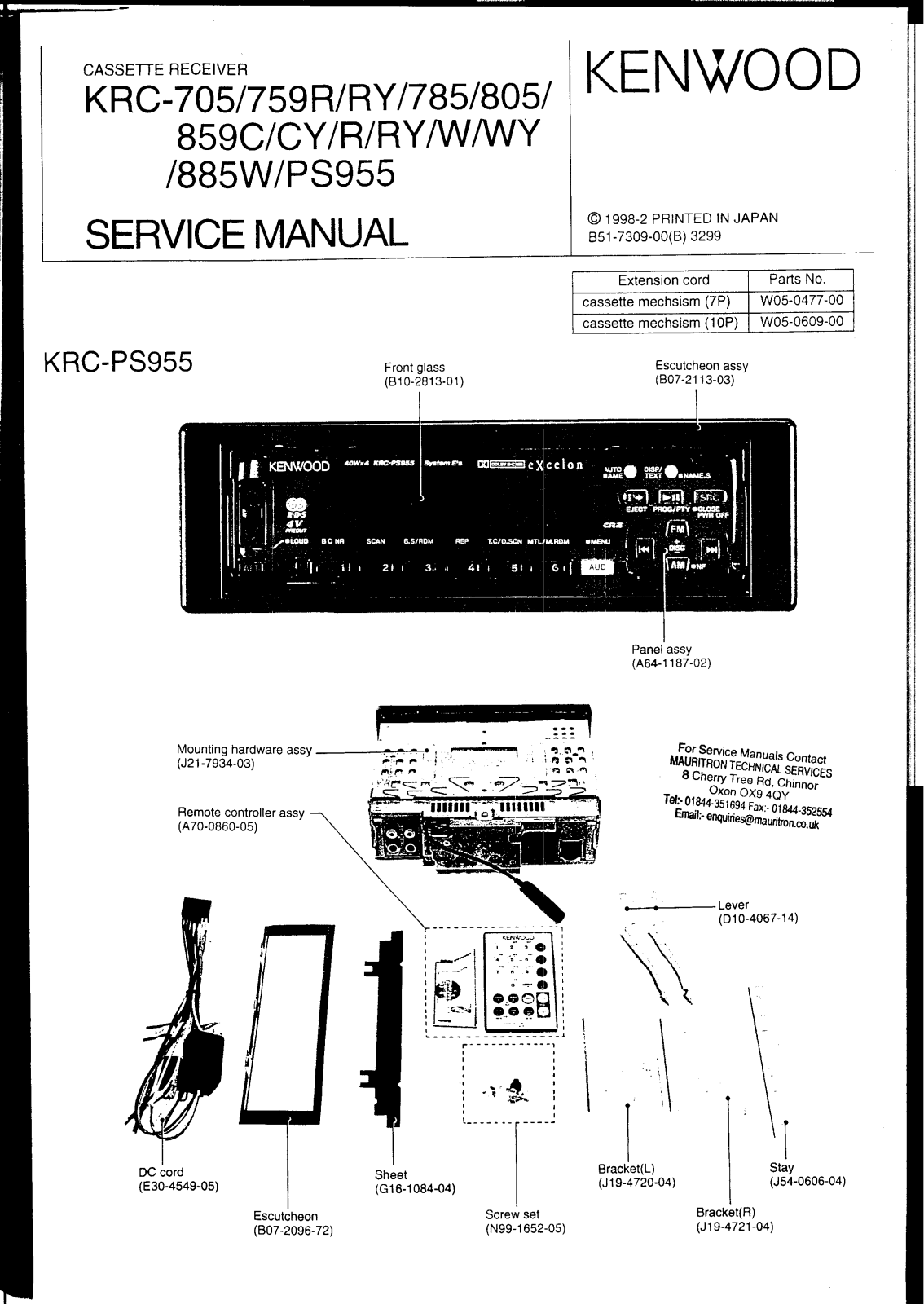 kenwood KRC-705, KRC-759R, KRC-759RY, KRC-785, KRC-805 Service Manual