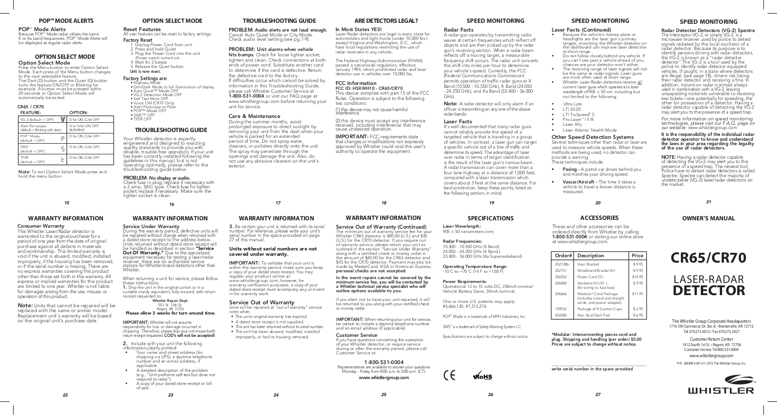 Whistler CR70, CR65 User Manual