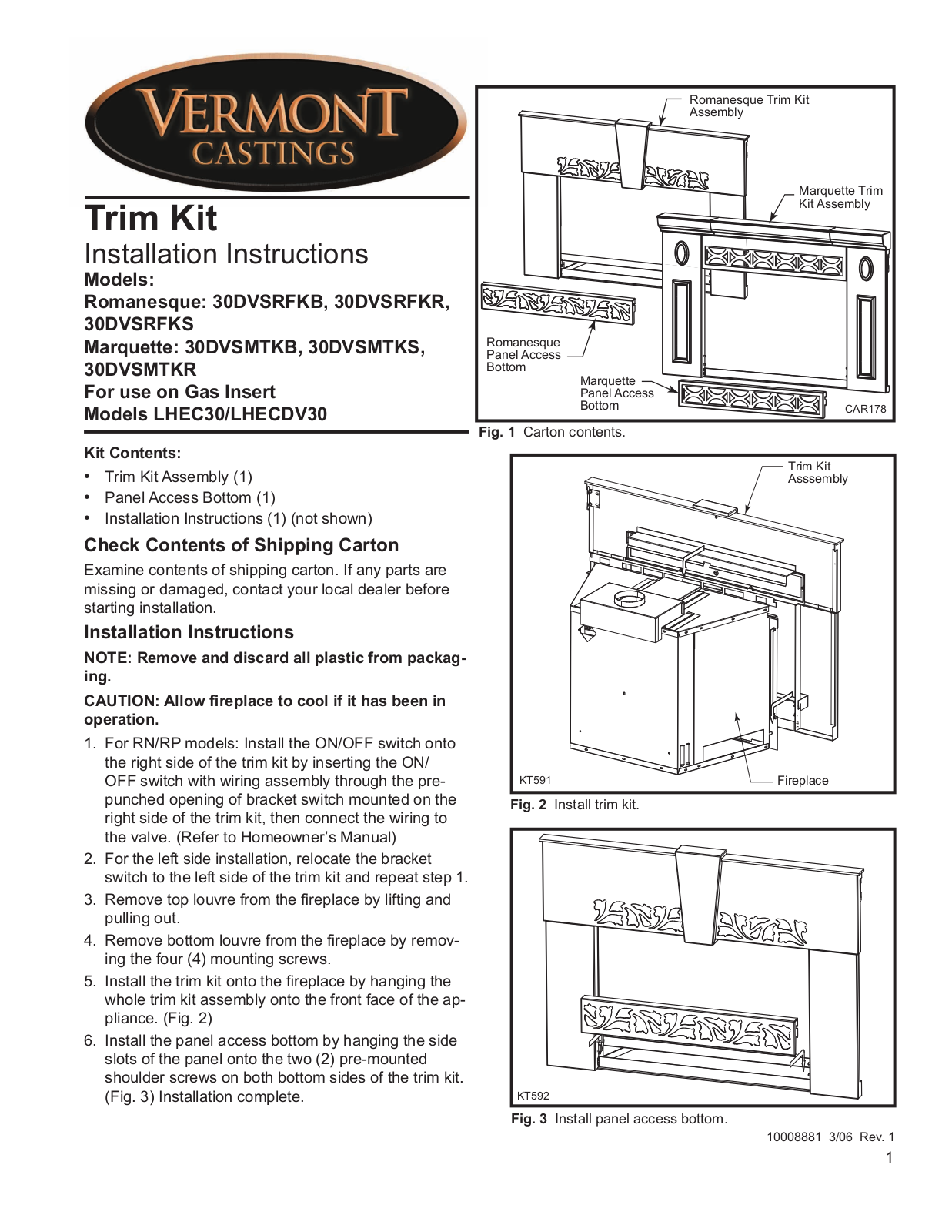 Vermont Castings LHEC30, 30DVSMTKS, 30DVSRFKS, 30DVSRFKB, 30DVSRFKR User Manual