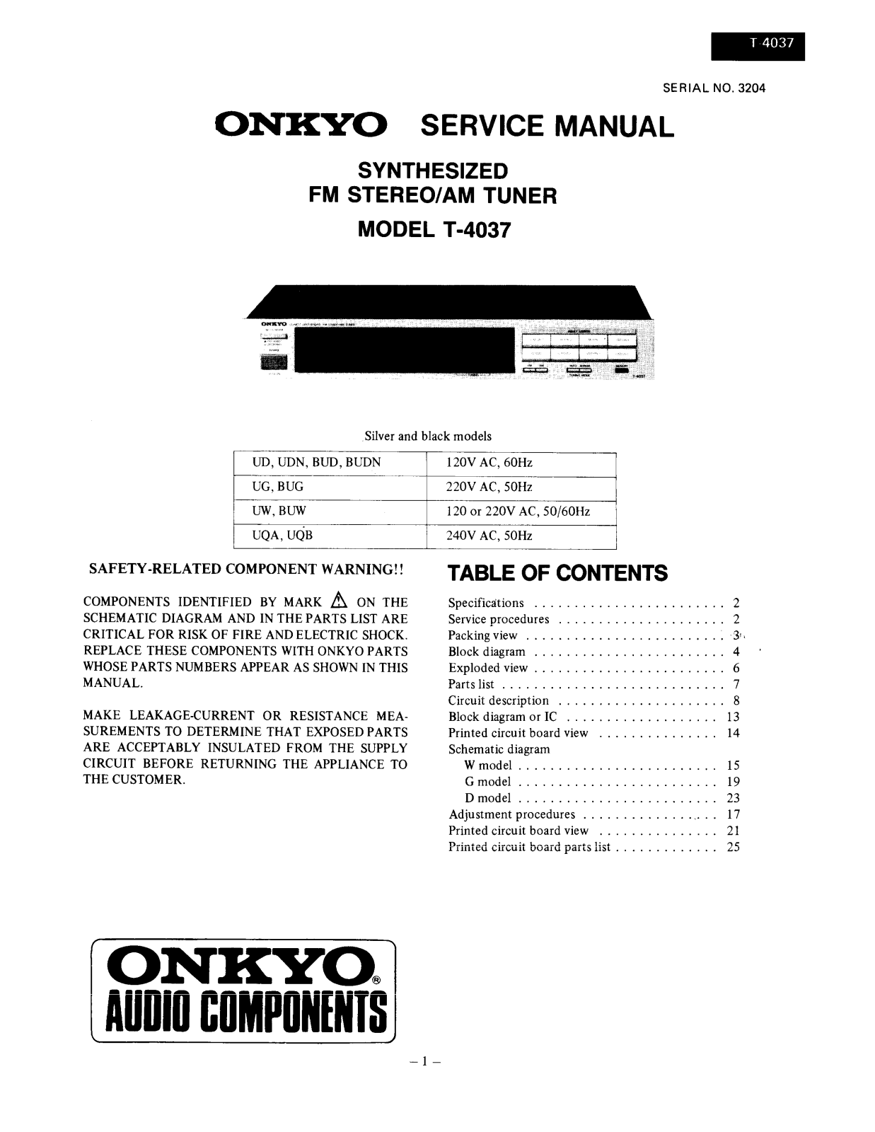 Onkyo T-4037 Service manual