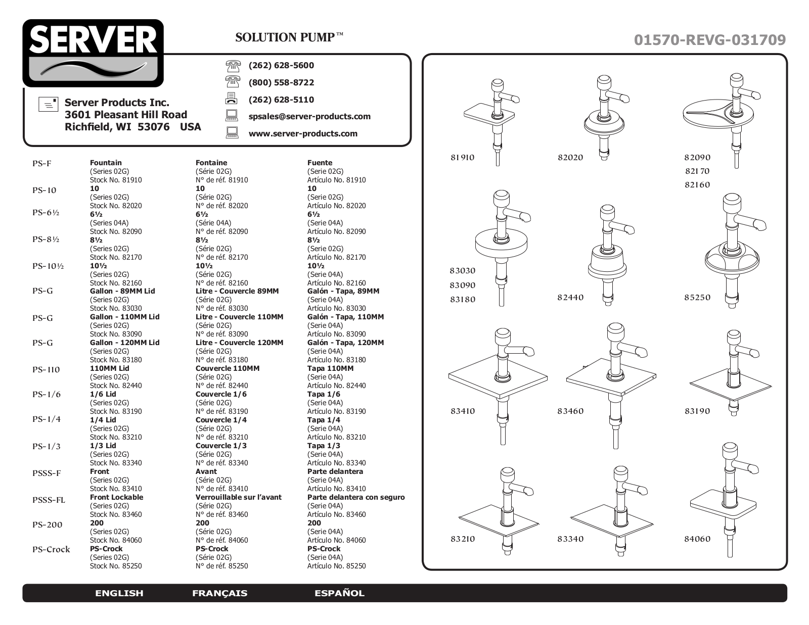 Server Products PS-10 82020 Parts List